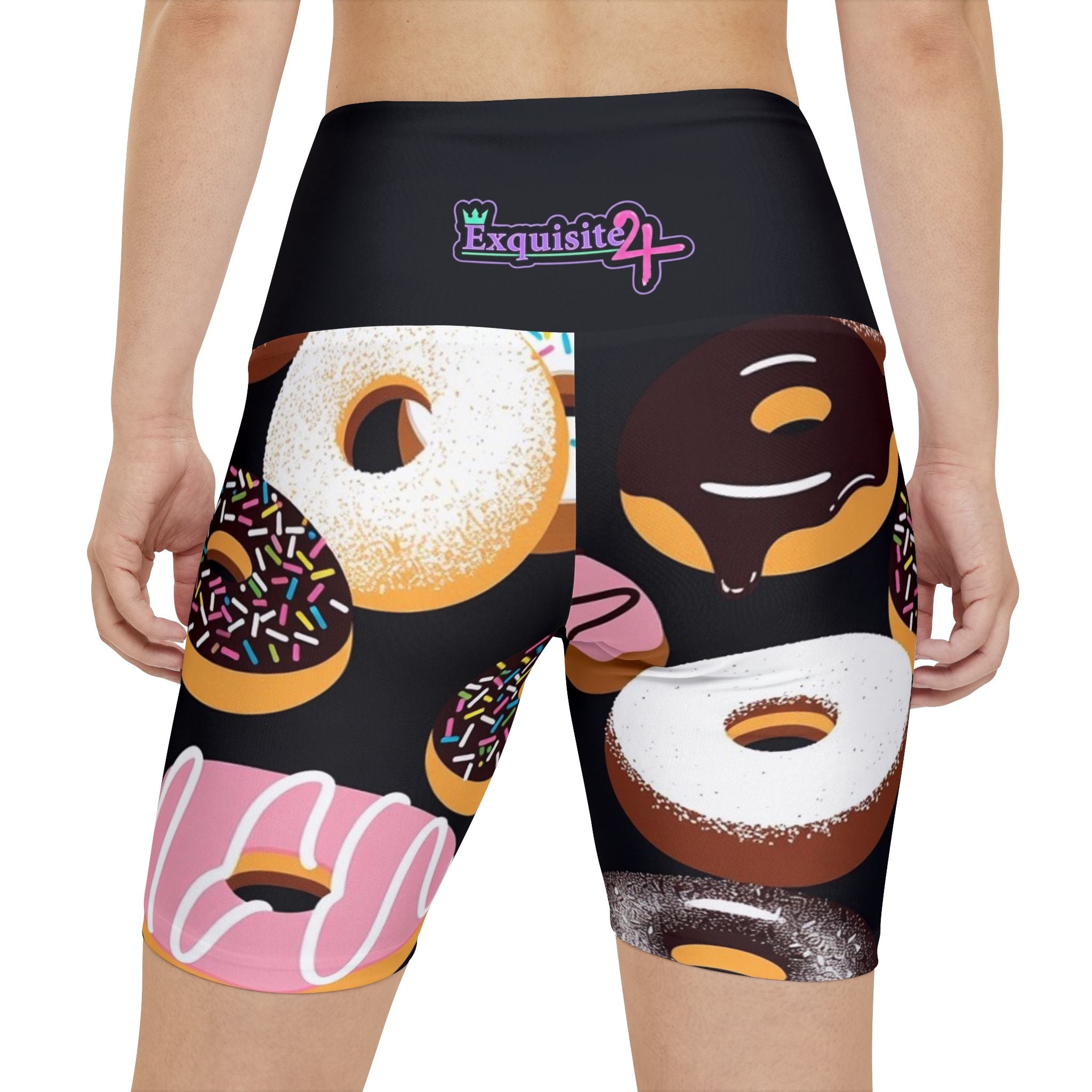 Donut Print Women's Workout Shorts - Colorful Dessert Activewear