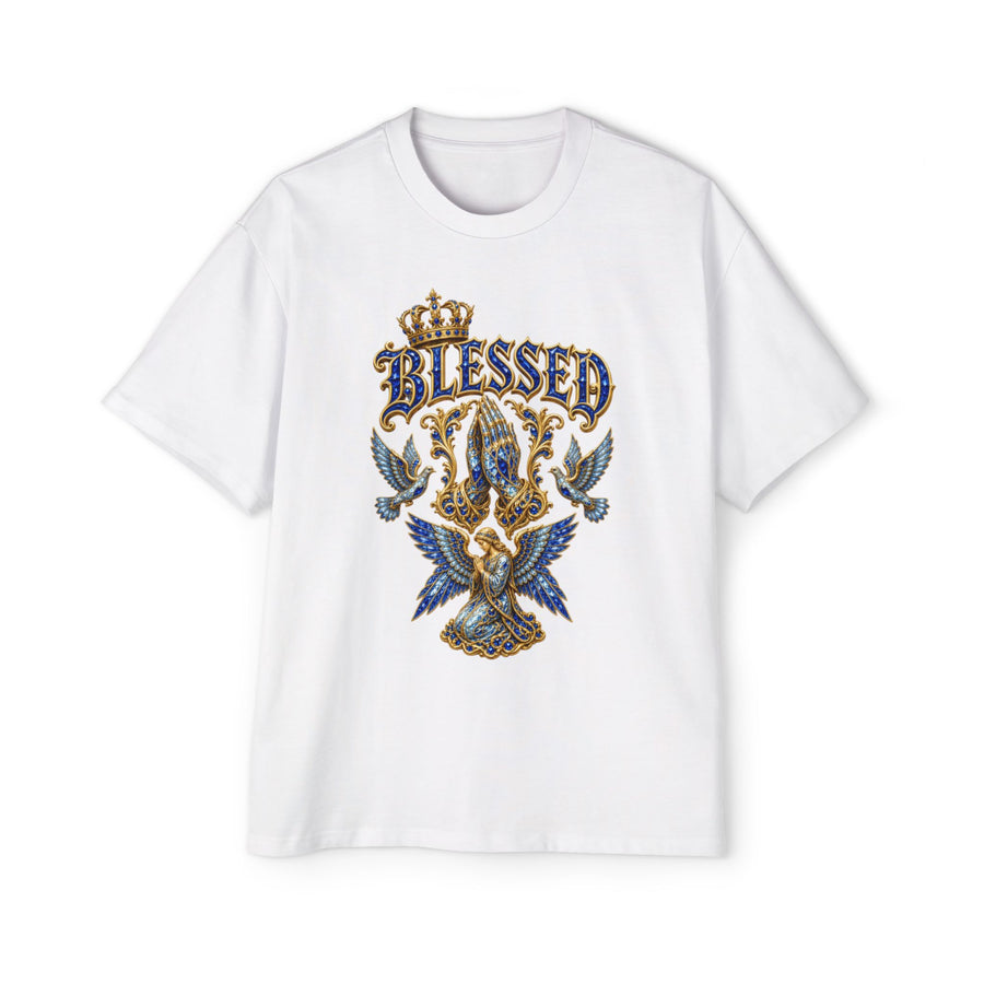 Blue "BLESSED" Crown Spiritual Oversized Graphic Tee