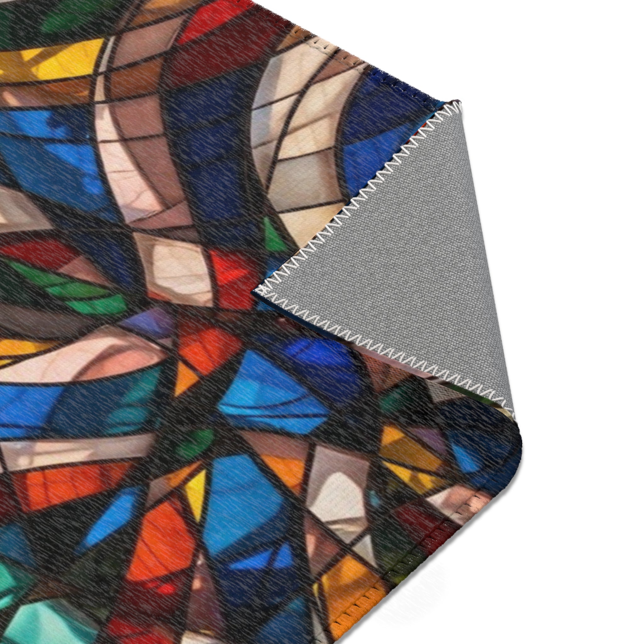 Stained Glass Mosaic Area Rug — Vibrant Geometric Decorative Floor Mat