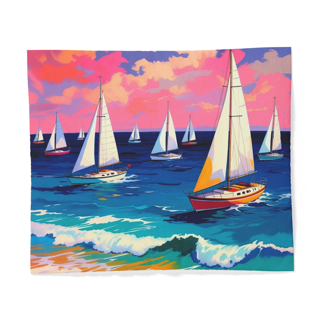 Sailboat Seascape Cotton Duvet Cover — Colorful Ocean Waves Beach Bedding