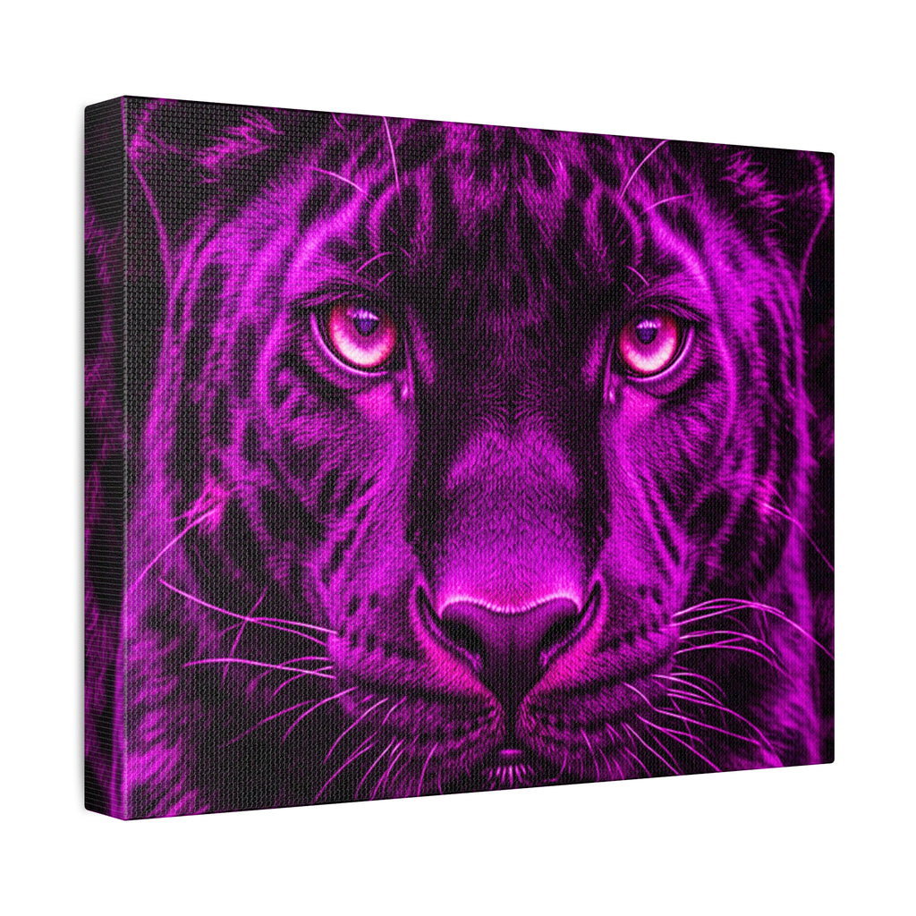 Purple Neon Panther Stretched Canvas – Vibrant Wall Art for Modern Rooms