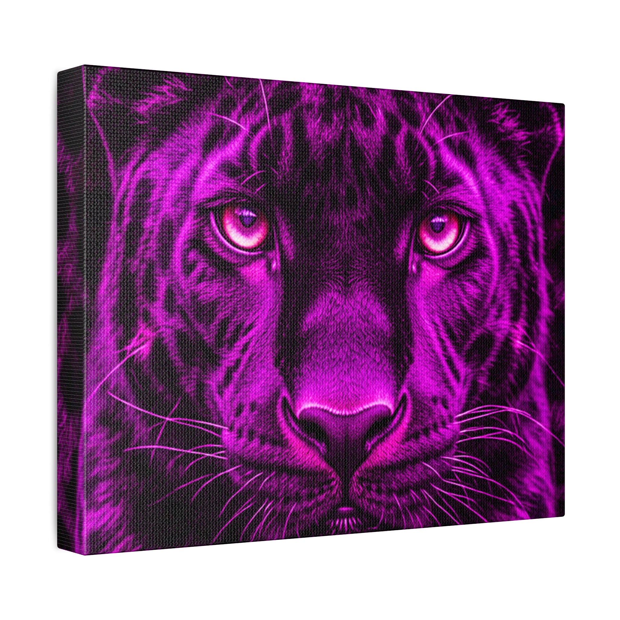 Purple Neon Panther Stretched Canvas – Vibrant Wall Art for Modern Rooms
