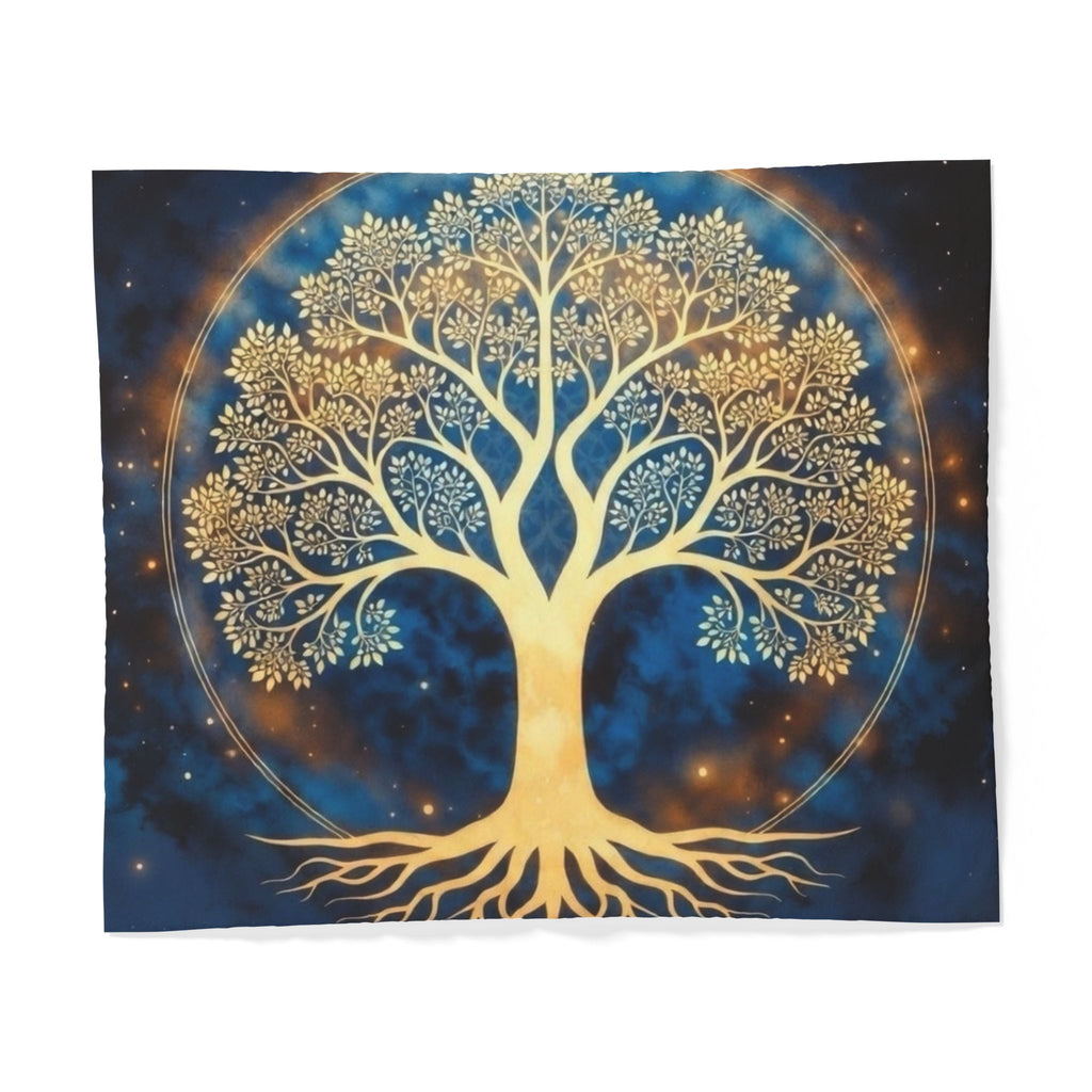 Golden Tree of Life Cotton Duvet Cover — Spiritual Boho Bedding for Meditation & Yoga Retreats