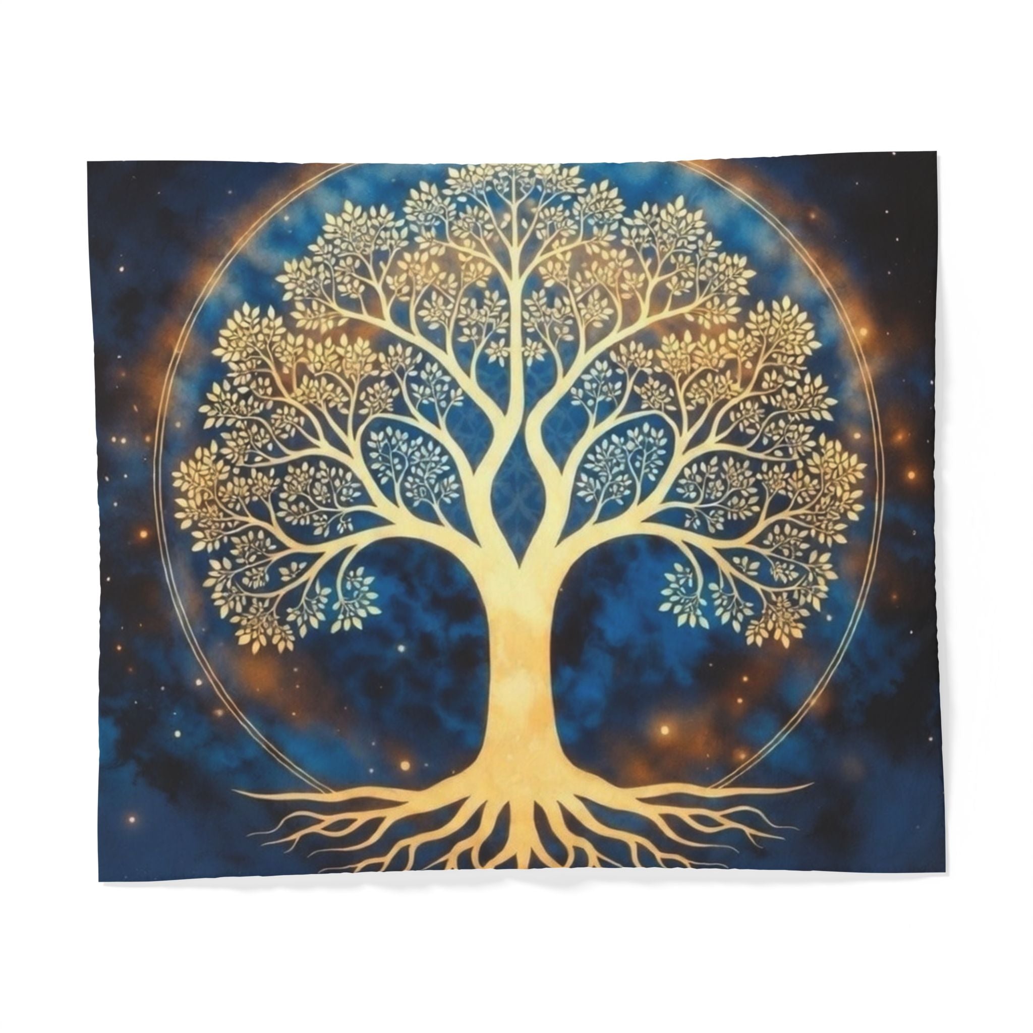 Golden Tree of Life Cotton Duvet Cover — Spiritual Boho Bedding for Meditation & Yoga Retreats