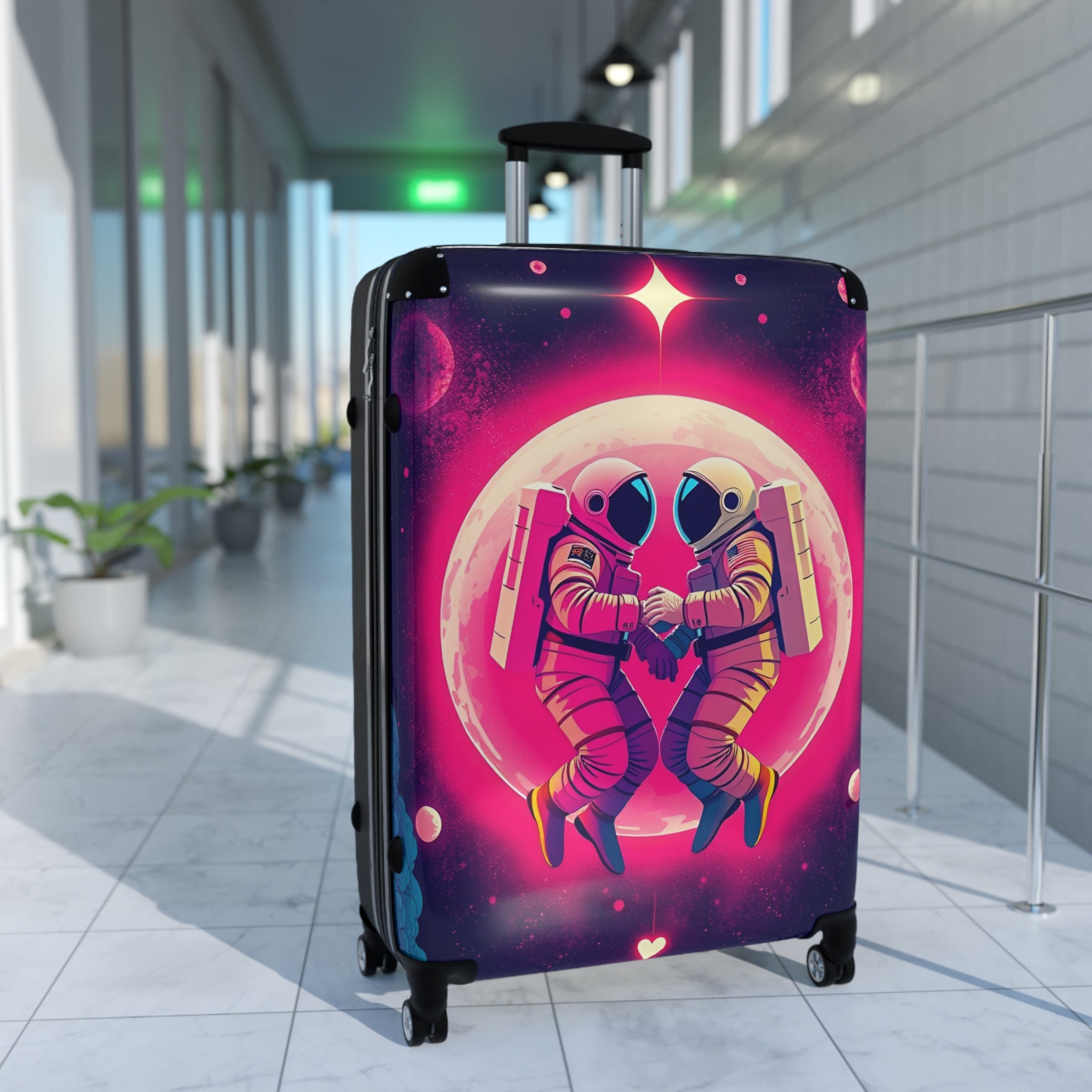 Cosmic Love Suitcase – Pink Astronaut Couple Carry-On