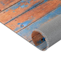 Rustic Blue Patina Wood Area Rug — Distressed Coastal Floor Decor