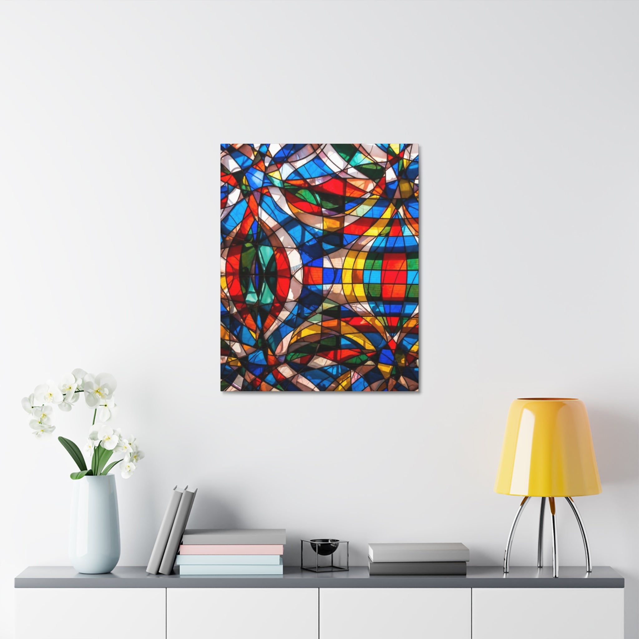 Stained Glass Abstract Stretched Canvas Print — Colorful Geometric Wall Art