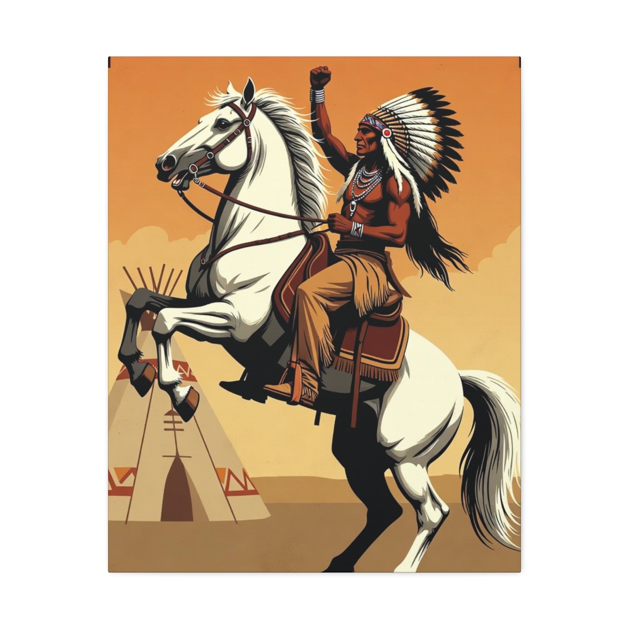 Aboriginal American Warrior on Horse — Stretched Canvas Wall Art