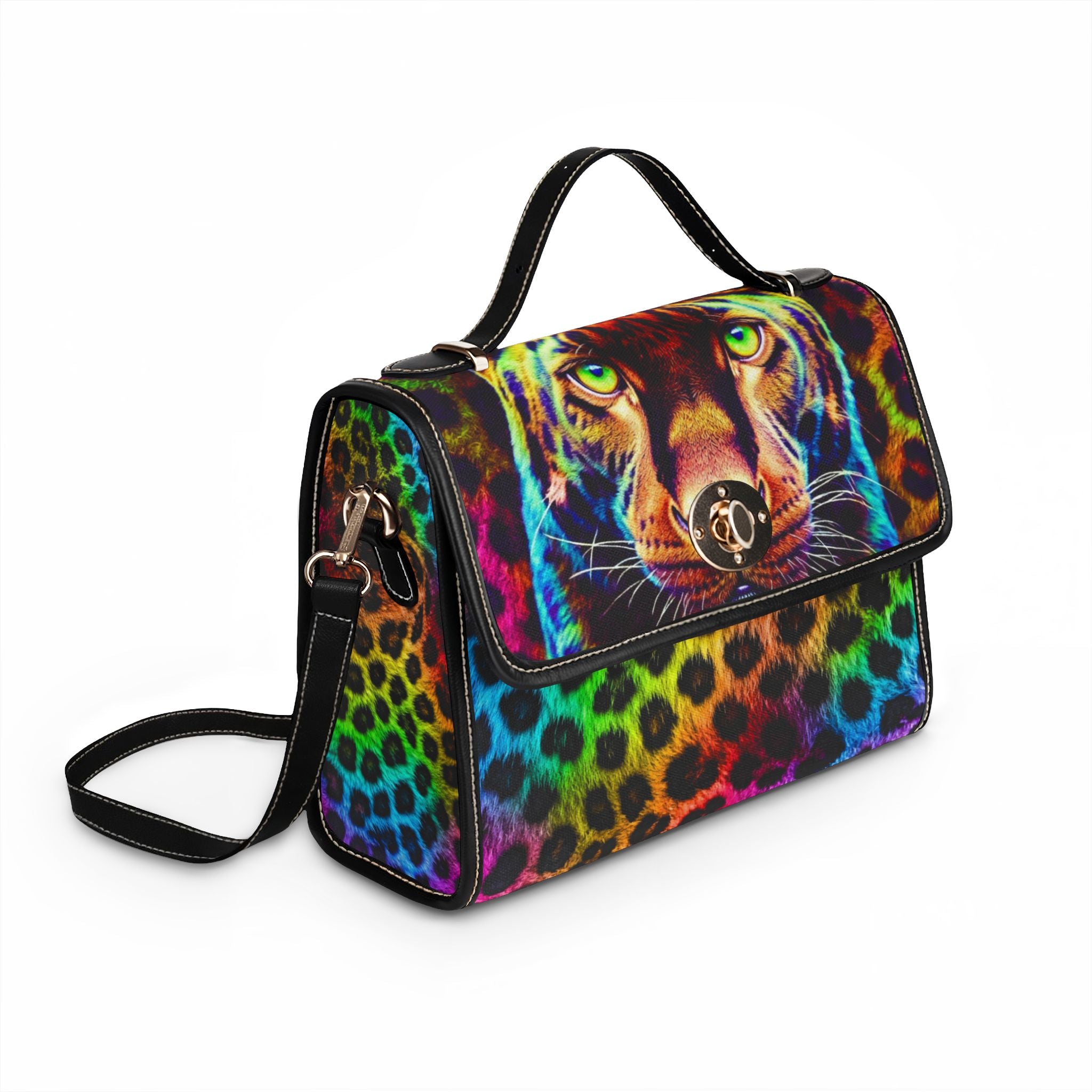 Rainbow Leopard Tote Bag — Colorful Leopard Face Waterproof Canvas Handbag