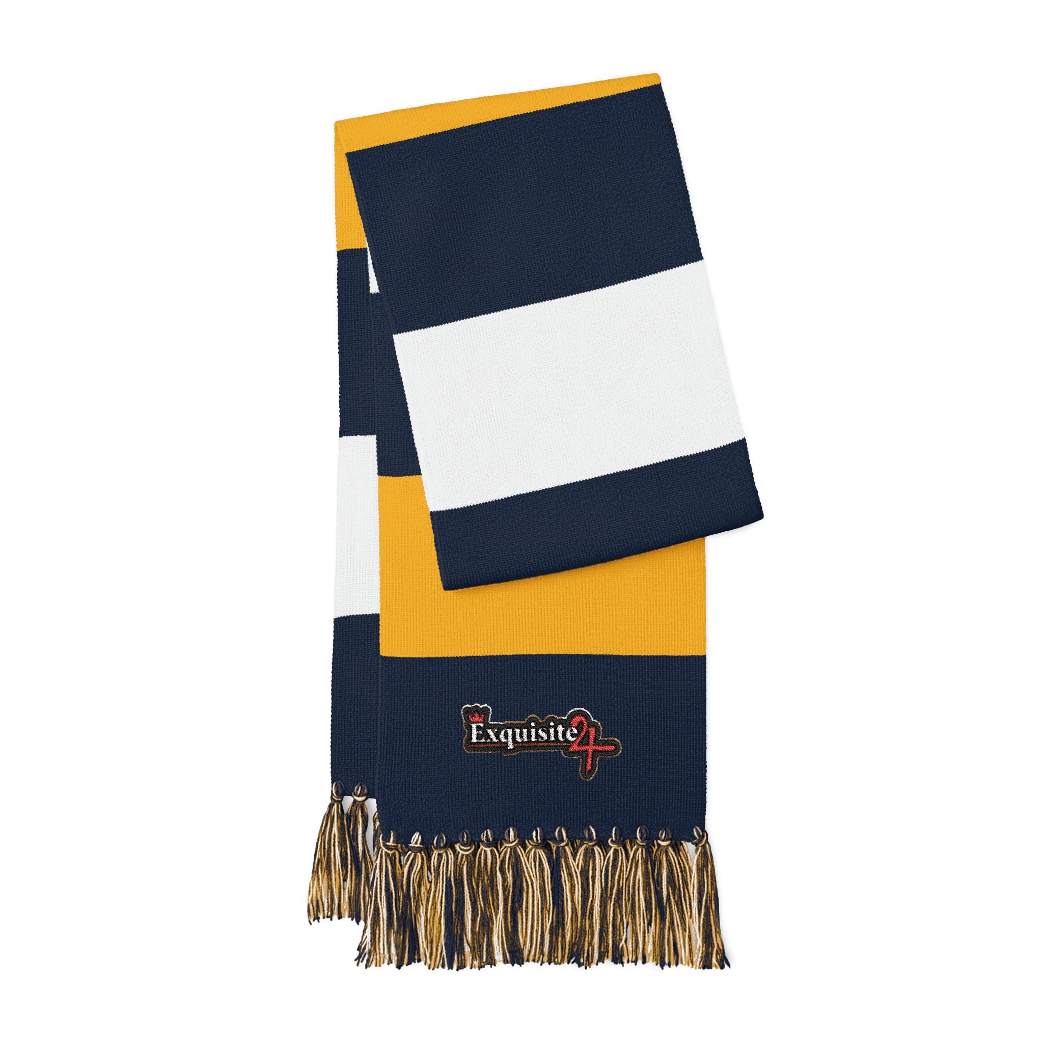 Embroidered Spectator Scarf — Striped Team Fan Scarf with Fringe