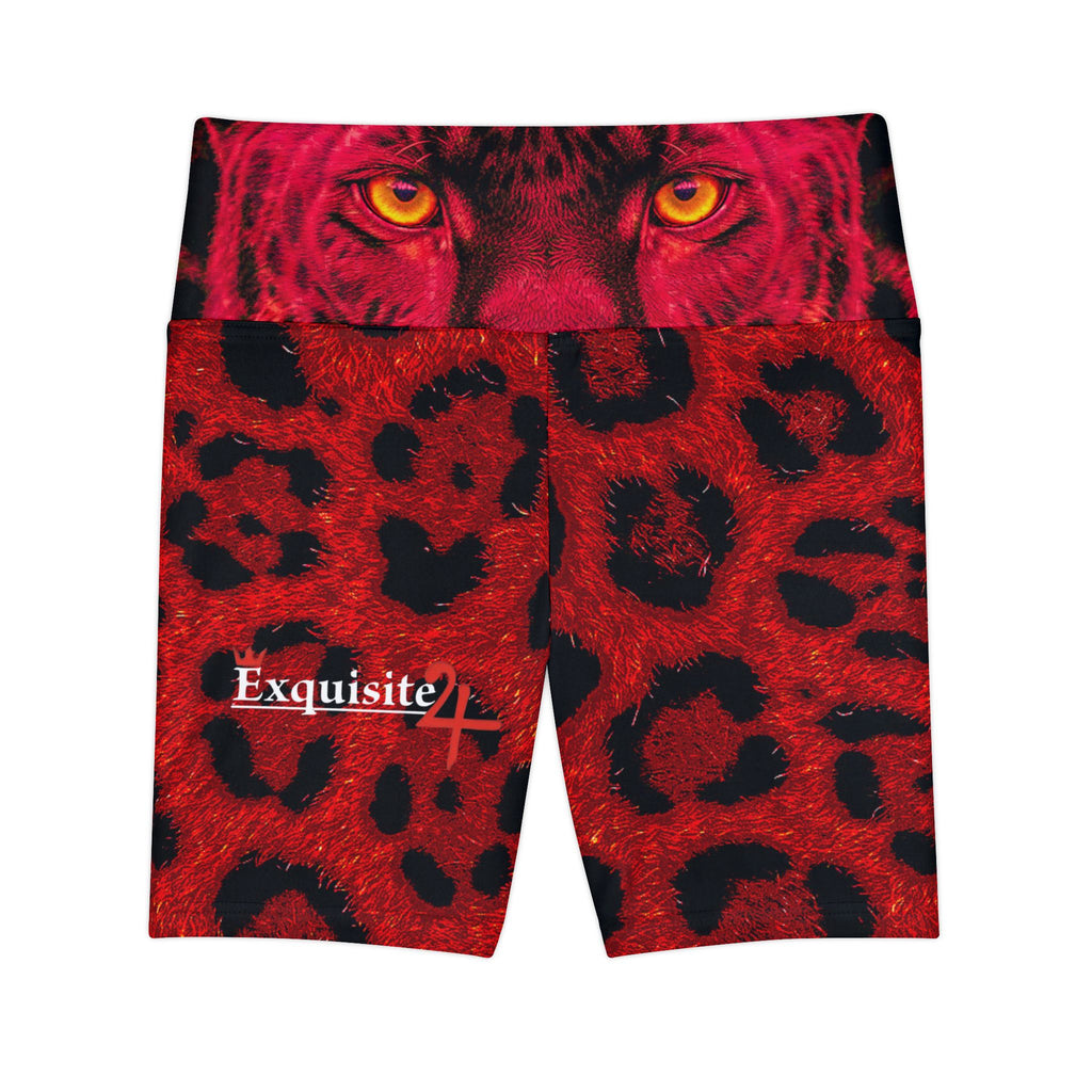 Red Leopard Print Workout Shorts — Women's Athletic Biker Shorts