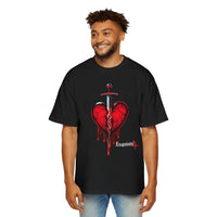 Oversized Graphic Tee — Bleeding Heart with Sword Design