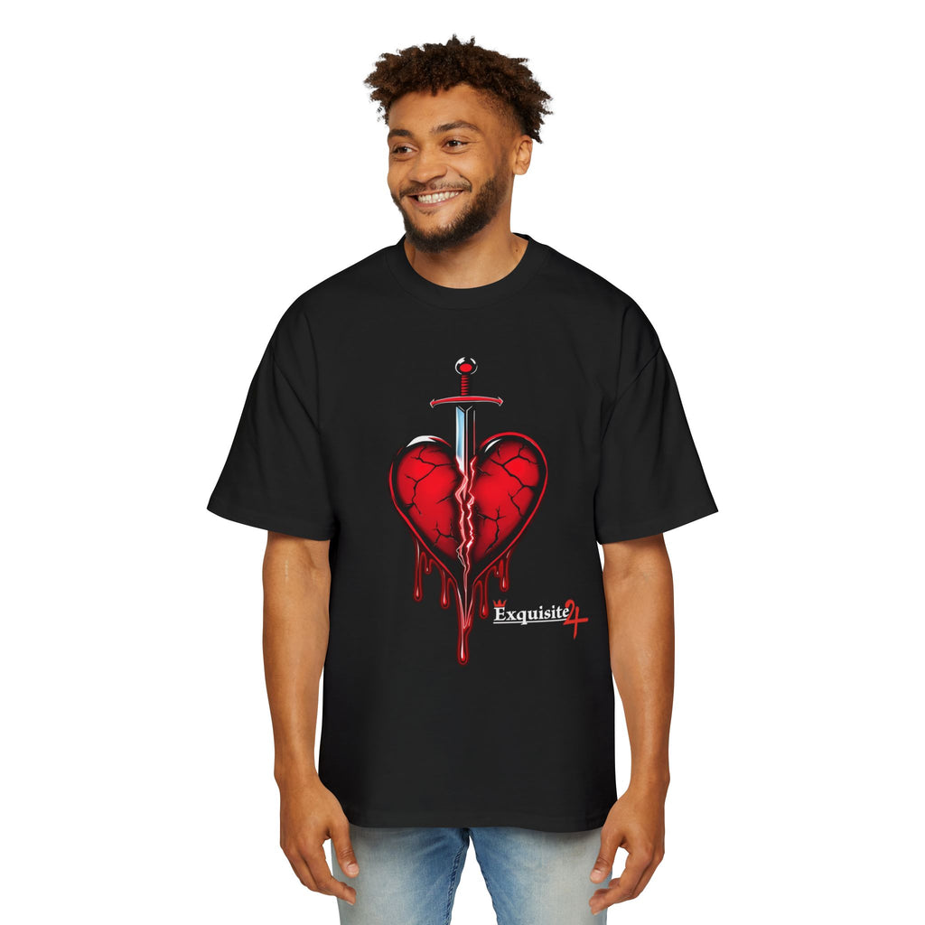 Oversized Graphic Tee — Bleeding Heart with Sword Design