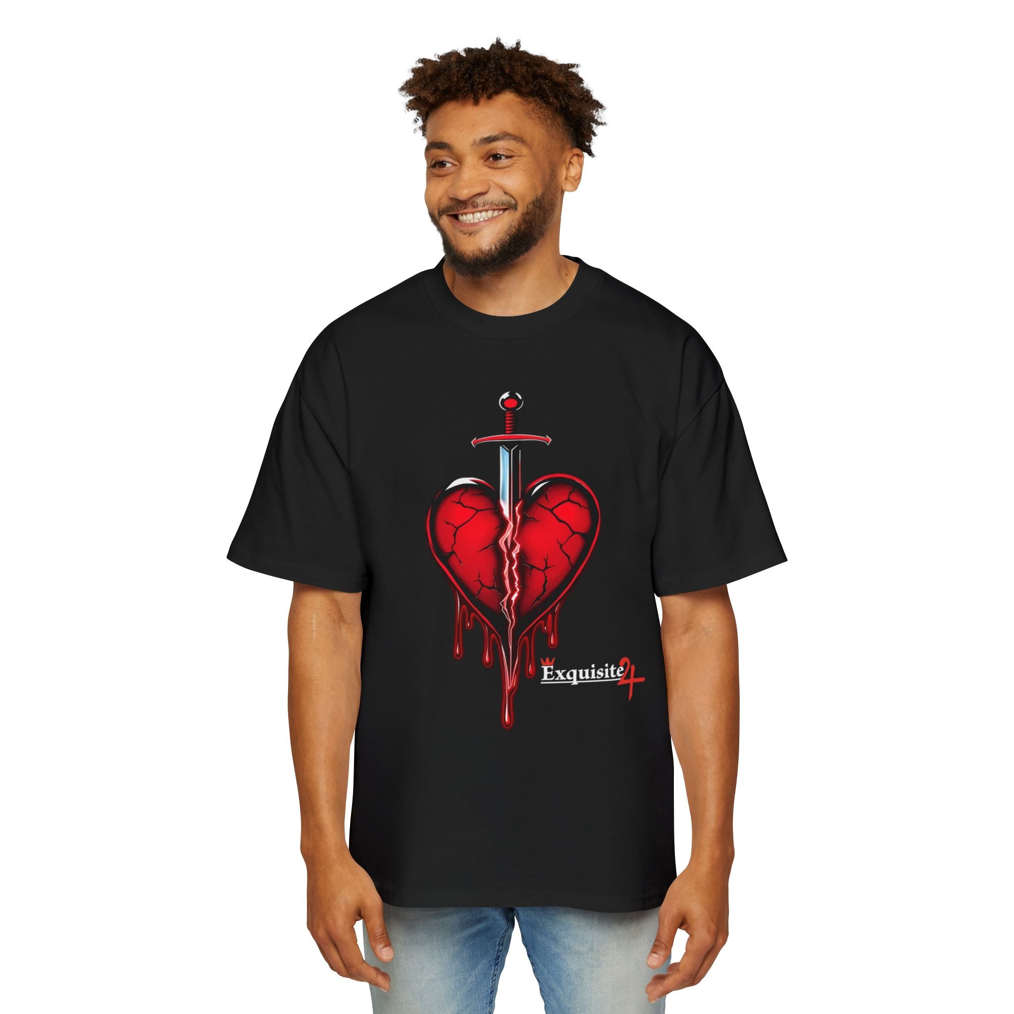 Oversized Graphic Tee — Bleeding Heart with Sword Design