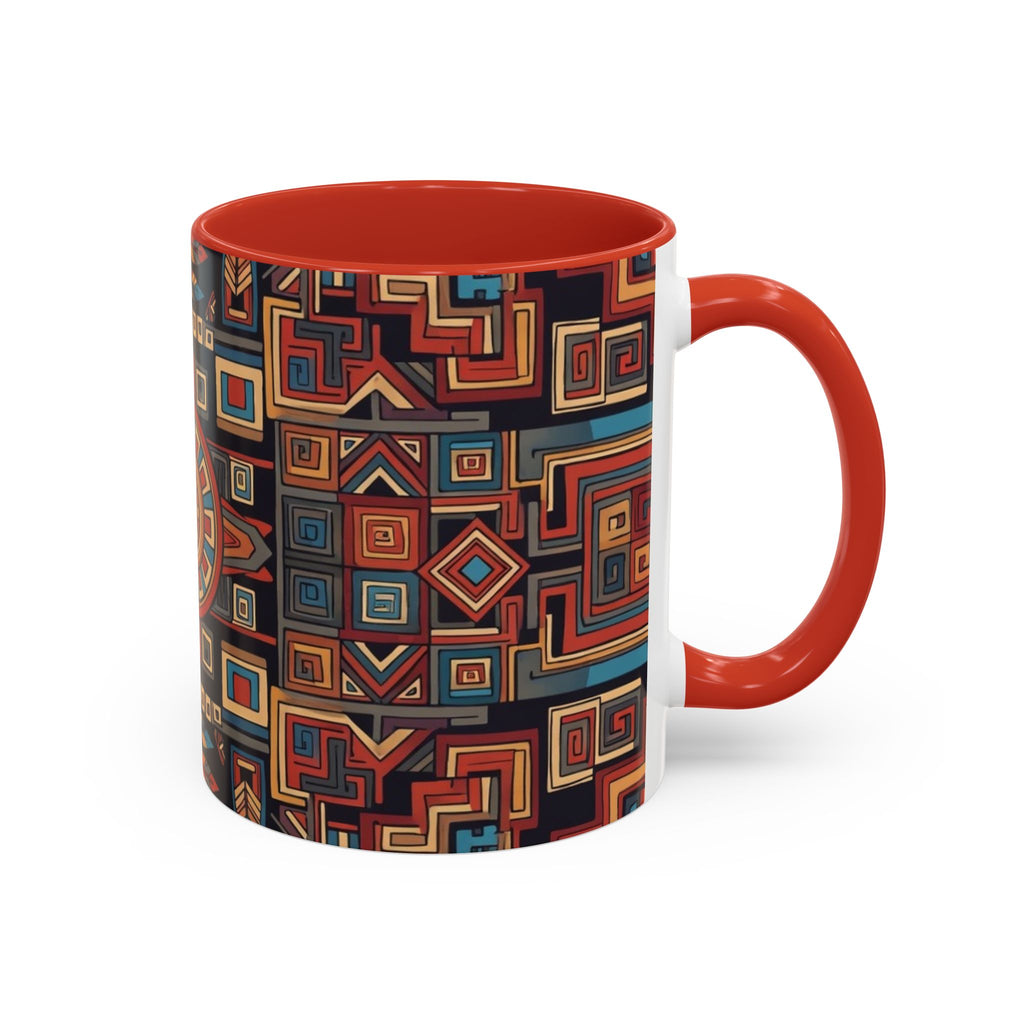 Boho Geometric Accent Mug — Colorful Tribal Pattern Coffee Cup
