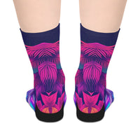 Vaporwave Neon Palm Mid‑Calf Socks