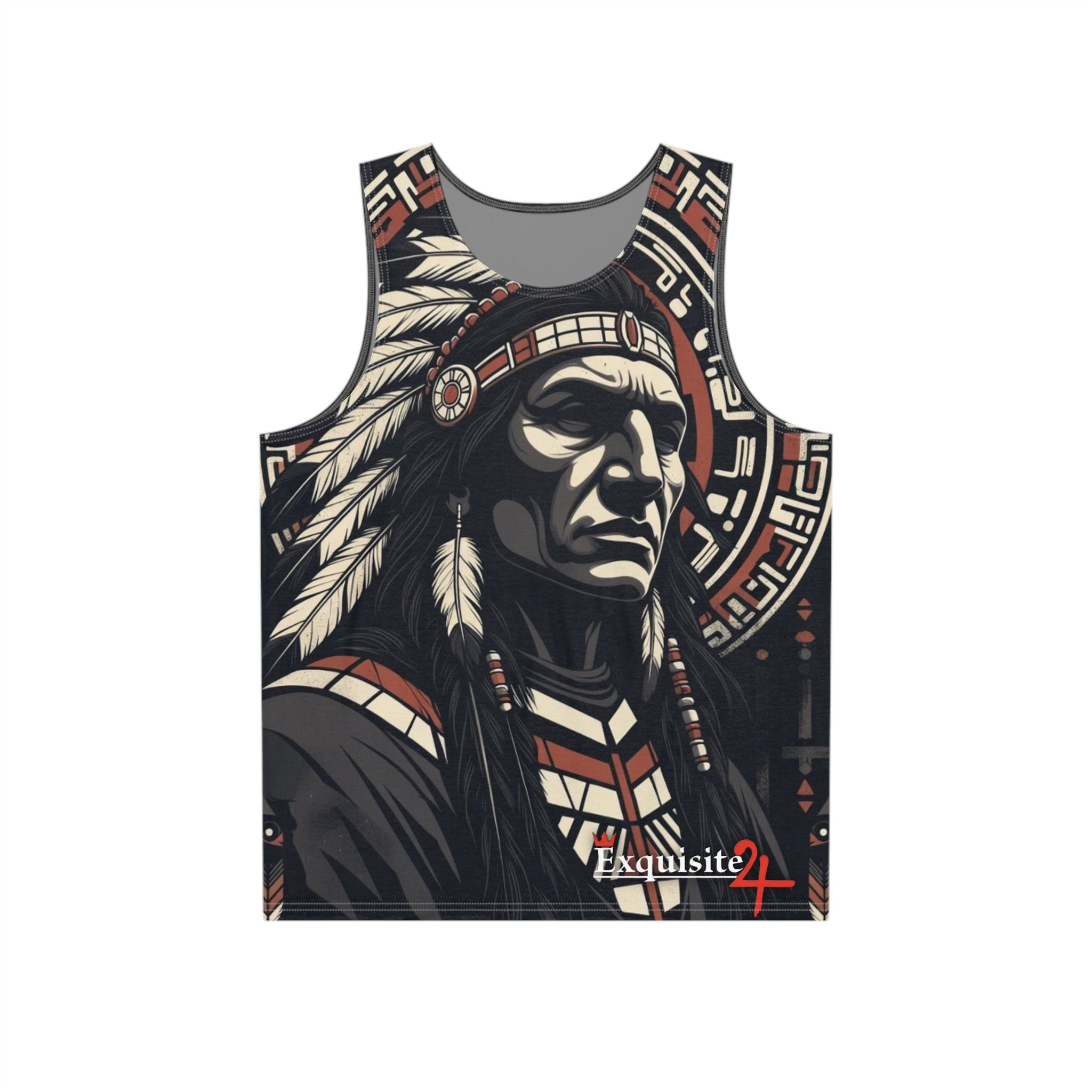 Tribal Geometric Men’s Tank Top – All-Over Print, Bold Aztec Pattern