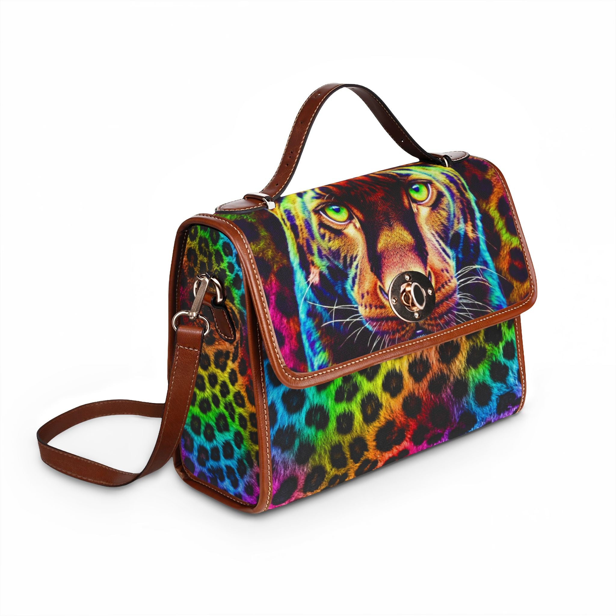 Rainbow Leopard Tote Bag — Colorful Leopard Face Waterproof Canvas Handbag