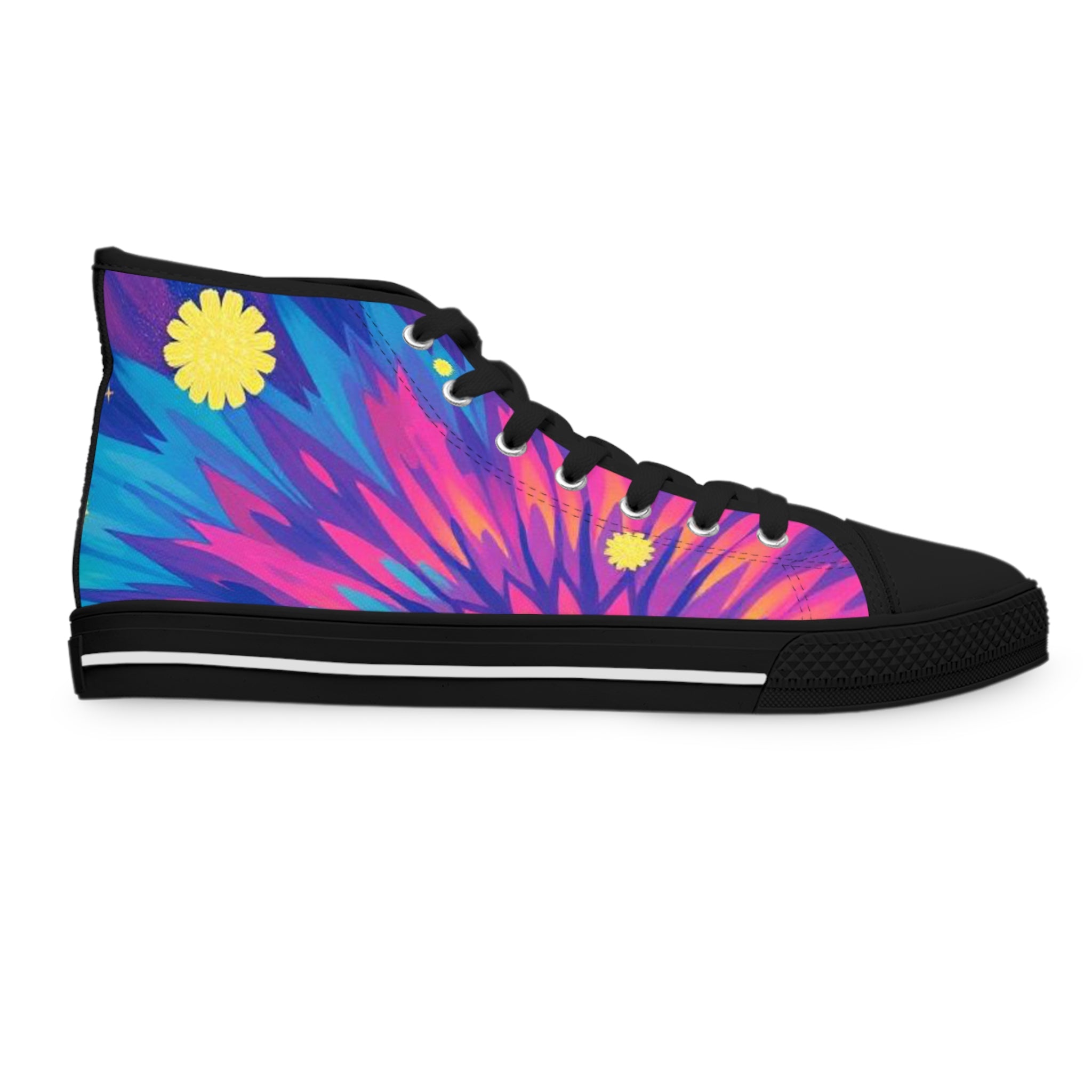 Women's High Top Sneakers — Vibrant Tie-Dye Floral High-Top Shoes