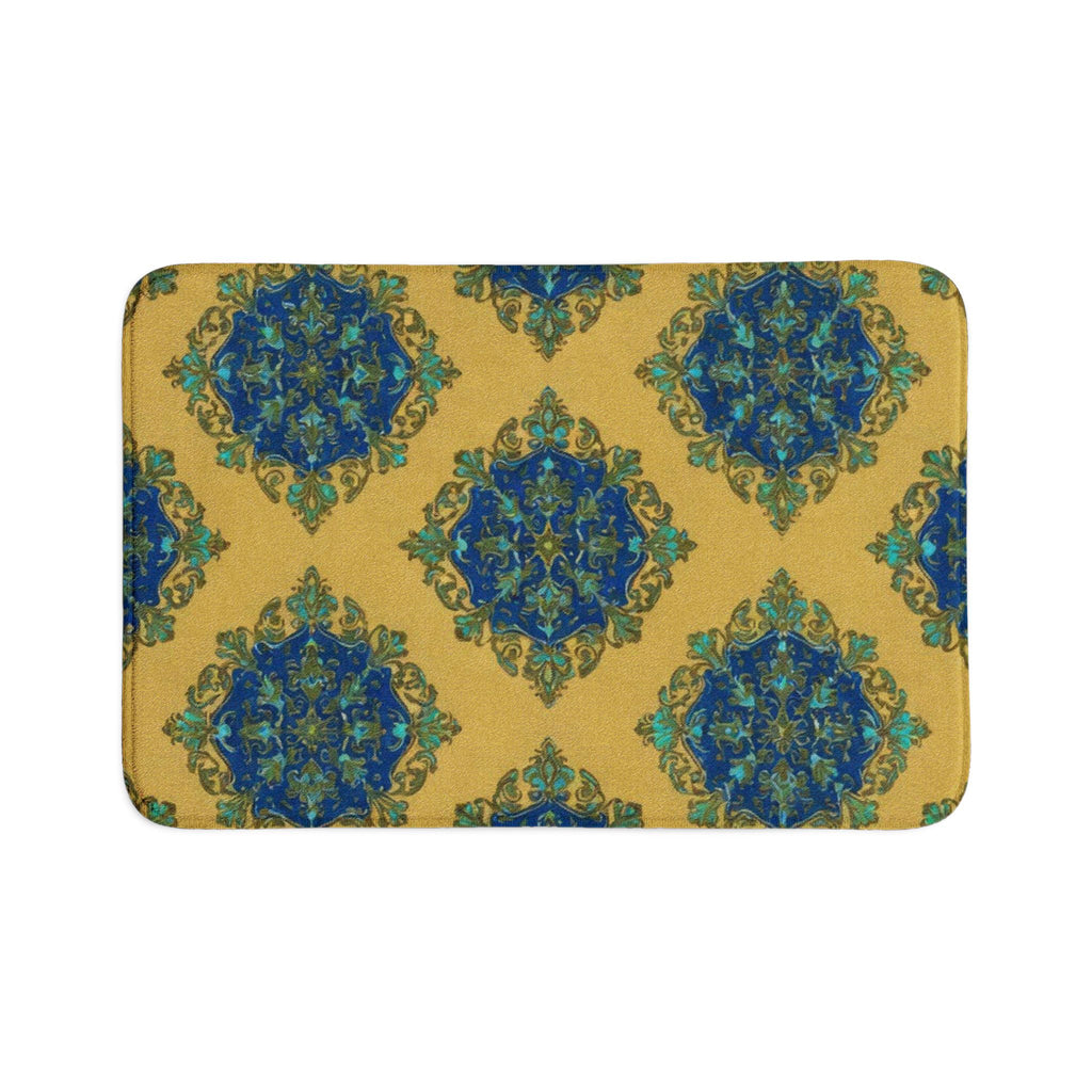 Bathroom Rug Set – Blue & Gold Moroccan Tile 3-Piece Toilet Bath Mat Set