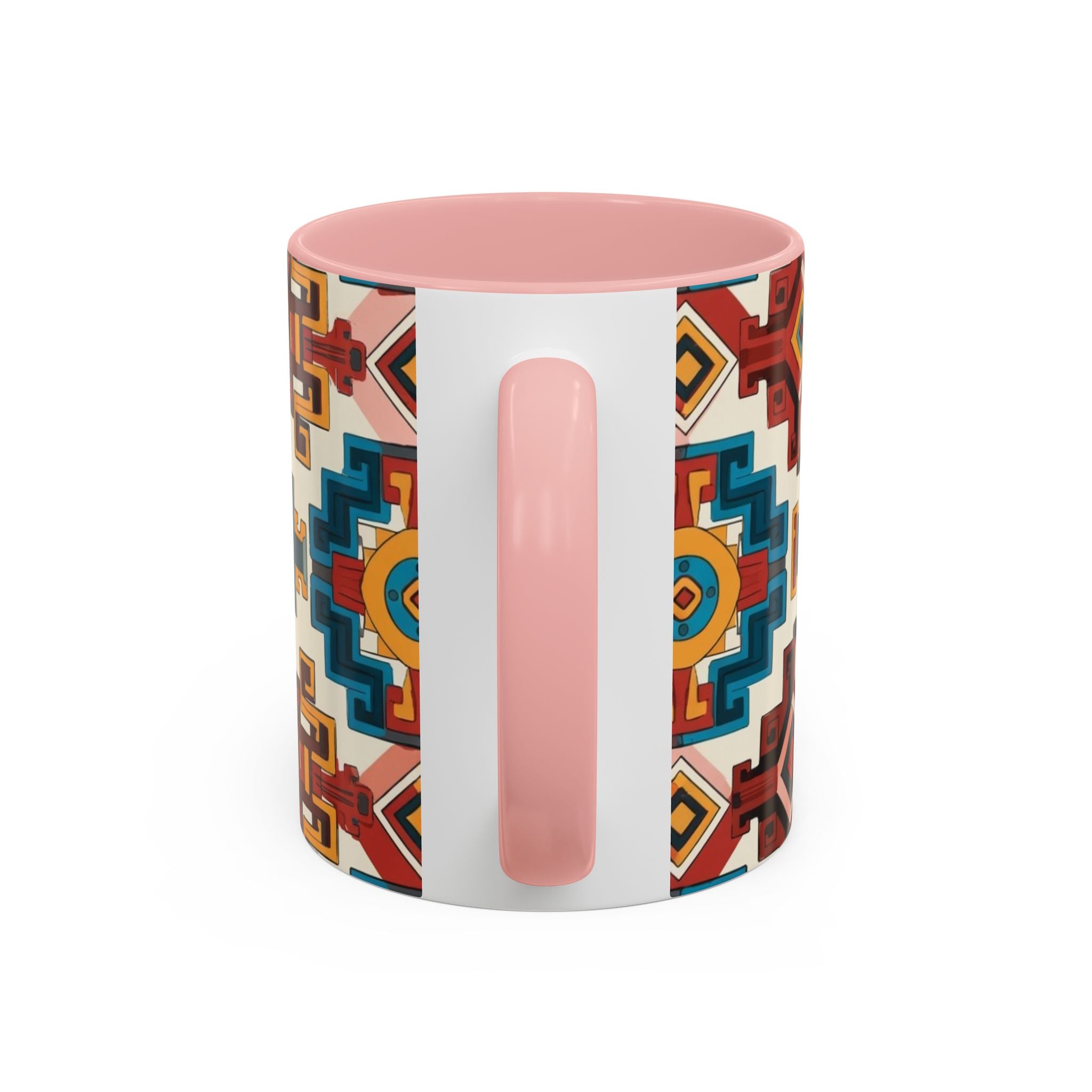 Southwestern Geometric Accent Mug — Color Interior Ceramic Coffee Cup