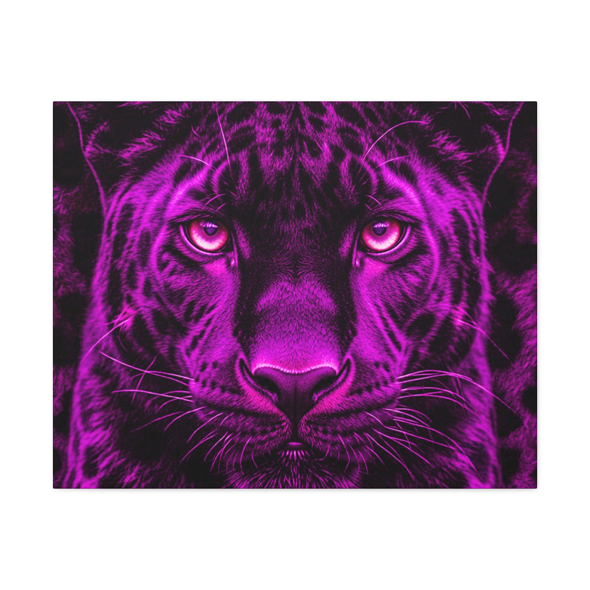 Purple Neon Panther Stretched Canvas – Vibrant Wall Art for Modern Rooms