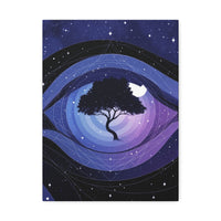 Night Tree Stretched Canvas Wall Art — Mystical Purple Galaxy Eye Design