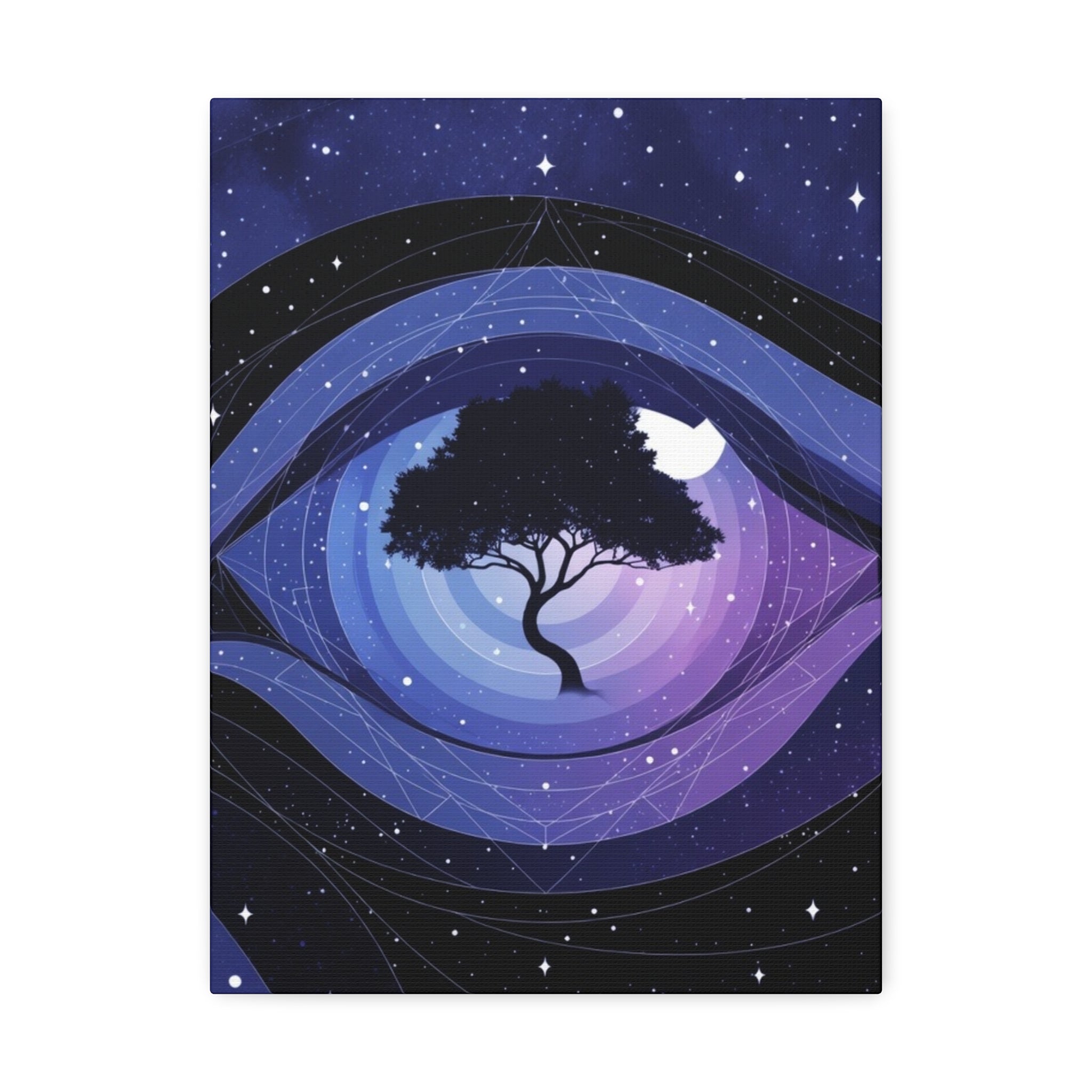 Night Tree Stretched Canvas Wall Art — Mystical Purple Galaxy Eye Design