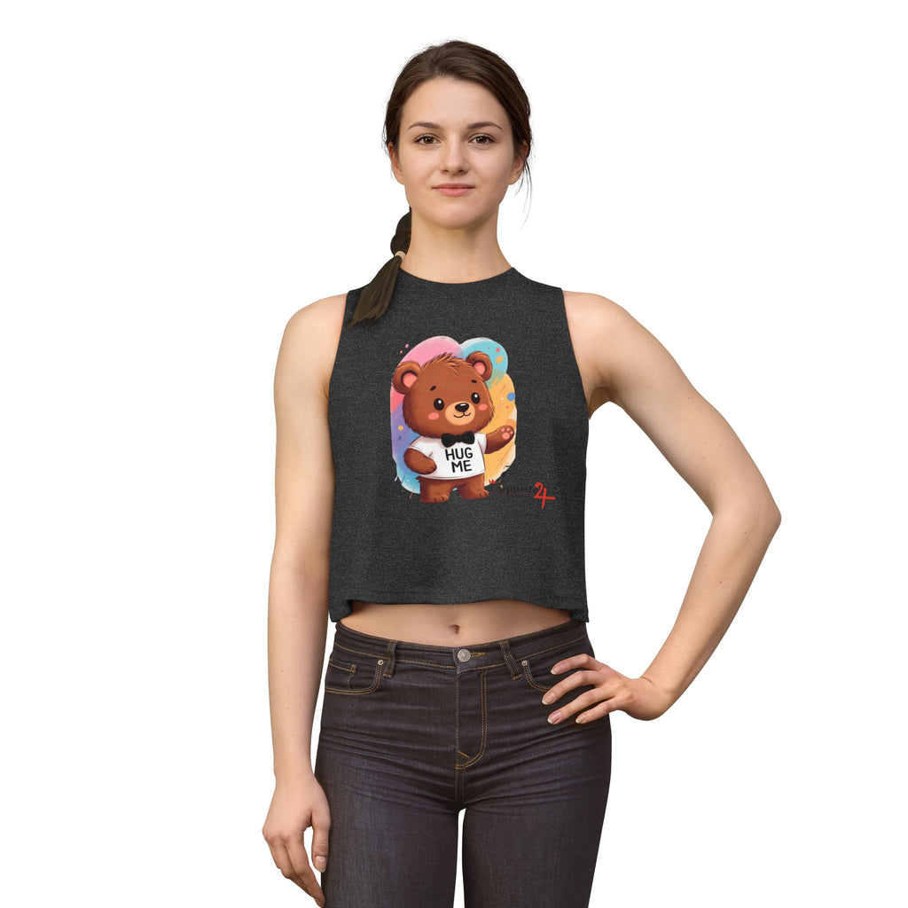 Hug Me Bear Crop Top — Cute Teddy Graphic Women's Tank