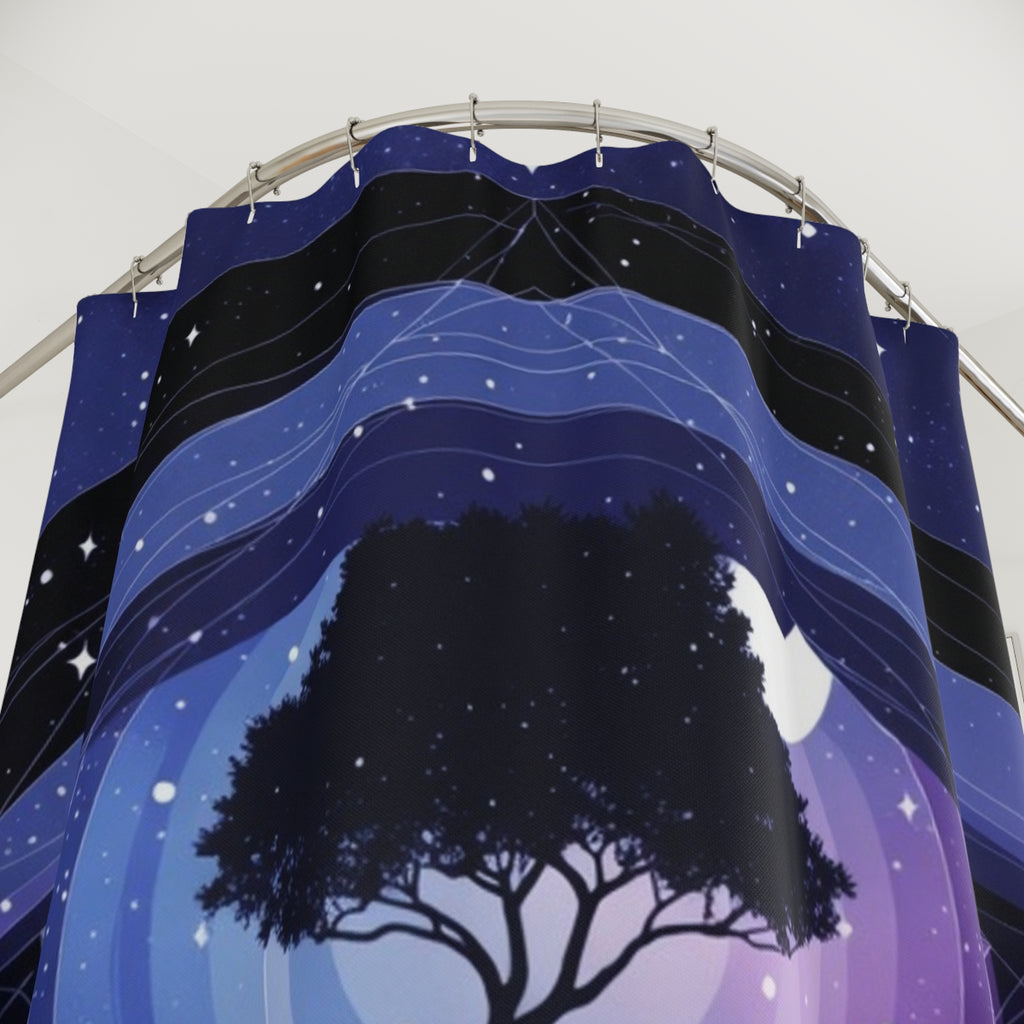 Mystic Night Tree Shower Curtain — Celestial Galaxy Bathroom Decor