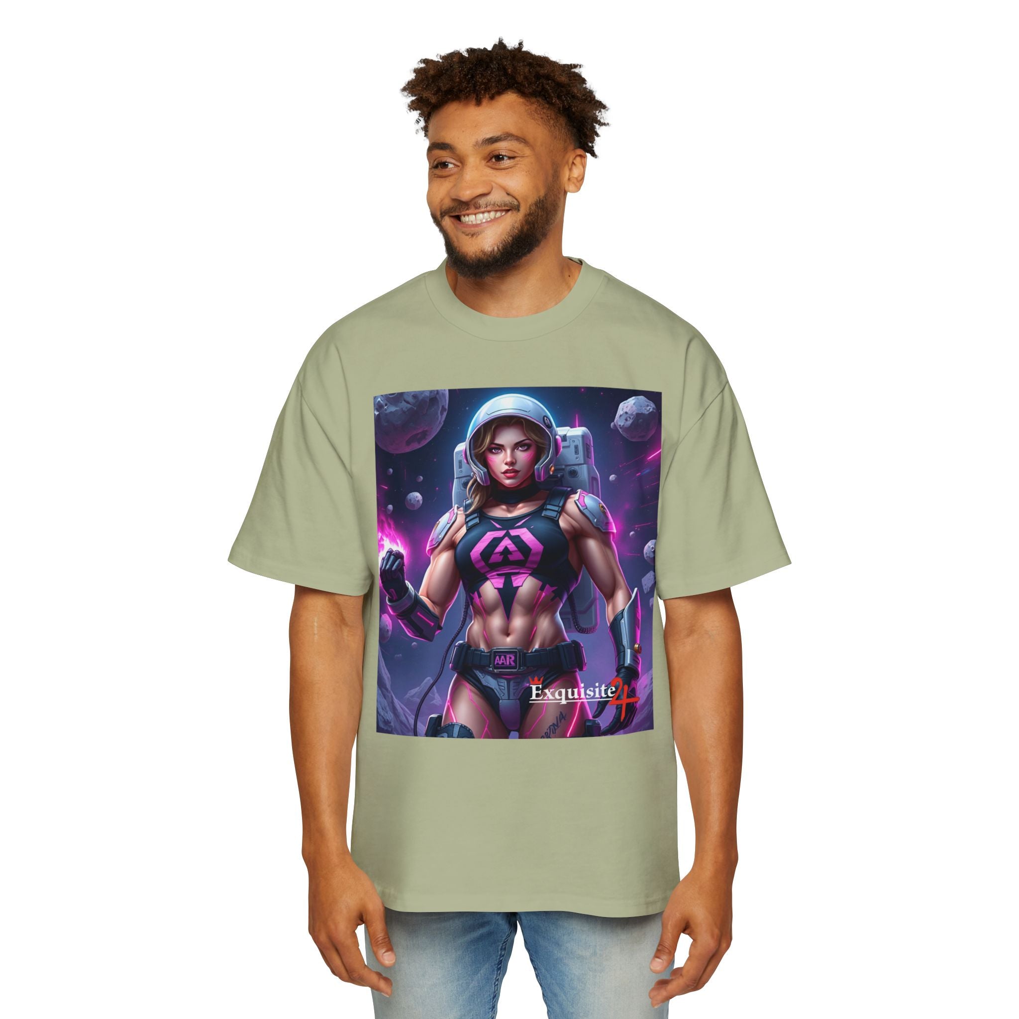 Astronaut Warrior Graphic Tee — Men's Sci‑Fi Space Gamer Oversized Shirt