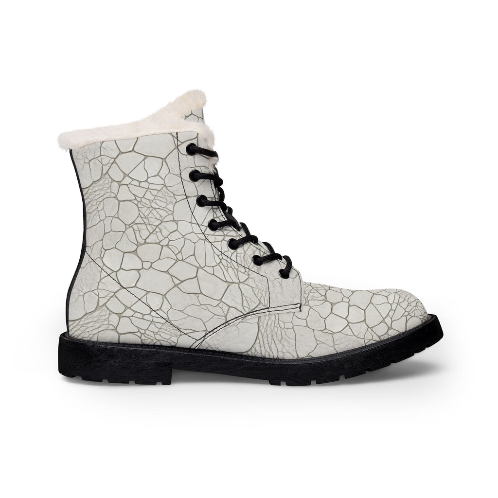 Women's Cracked White Fur Lined Leather Boots