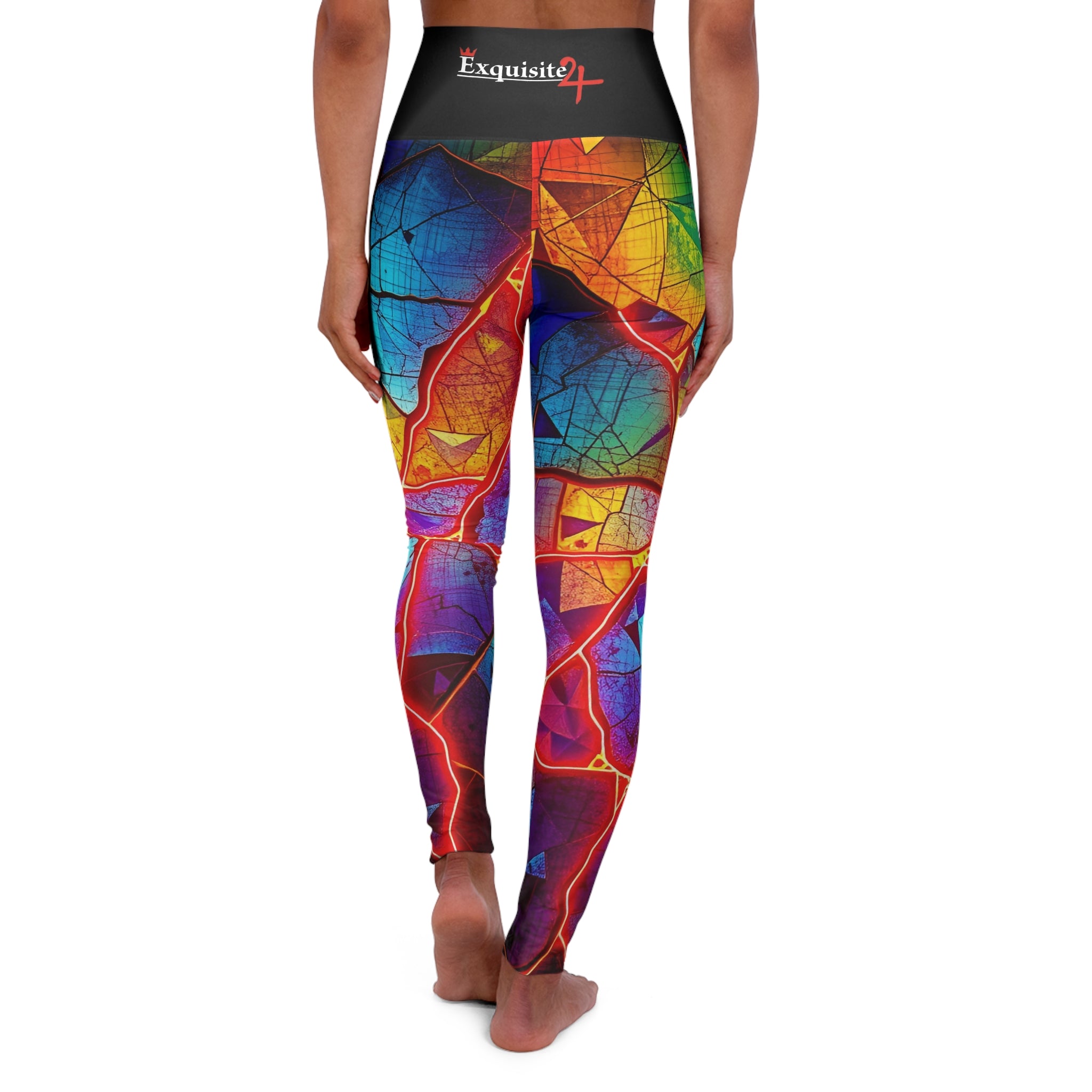 High-Waist Rainbow Leaf Yoga Leggings — Vibrant AOP Activewear