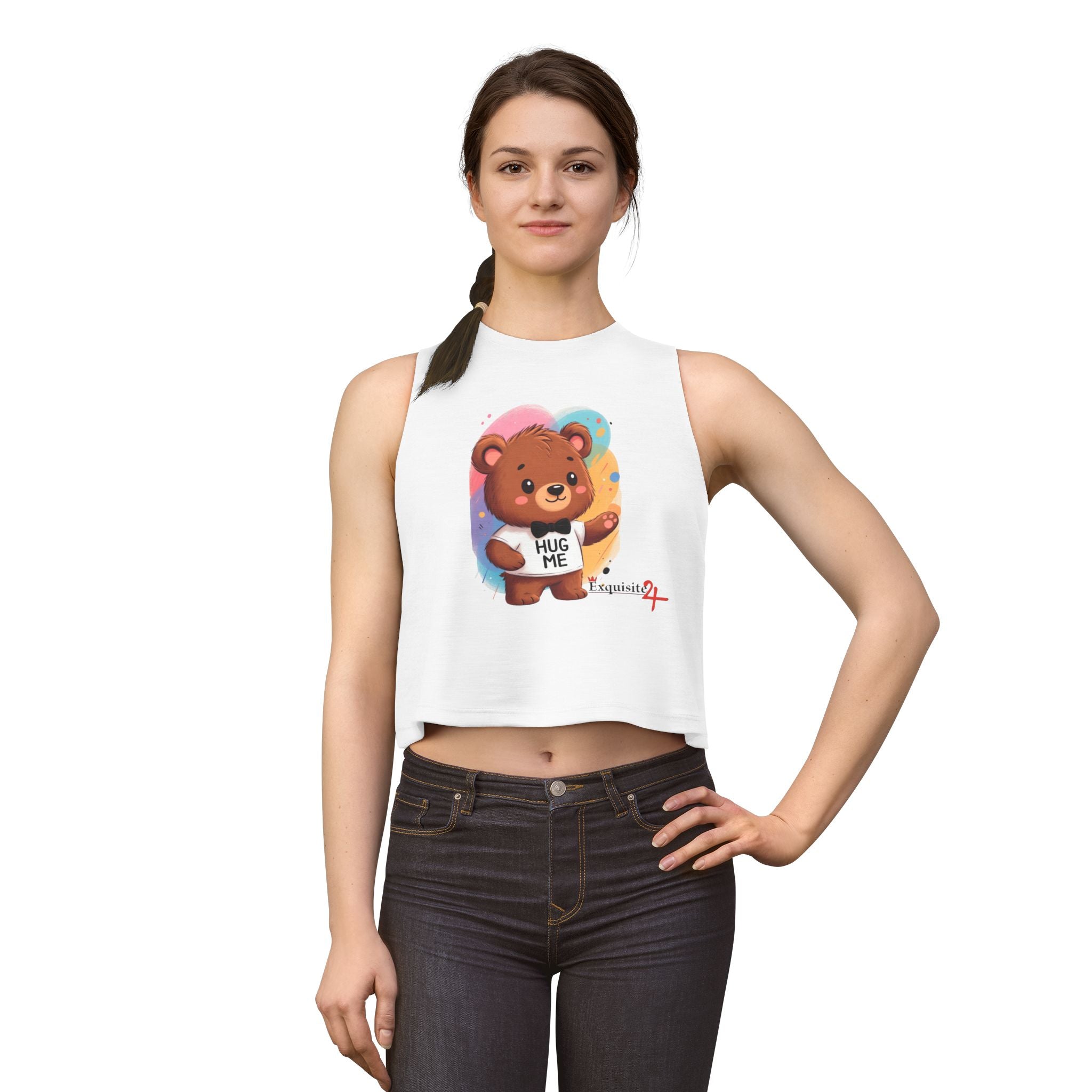 Hug Me Bear Crop Top — Cute Teddy Graphic Women's Tank