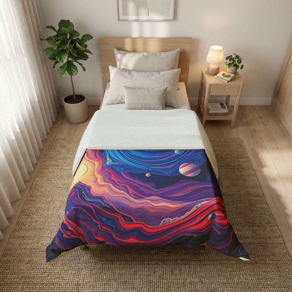Galaxy Swirl Duvet Cover — Vibrant Cosmic Sunset Cotton Bedding