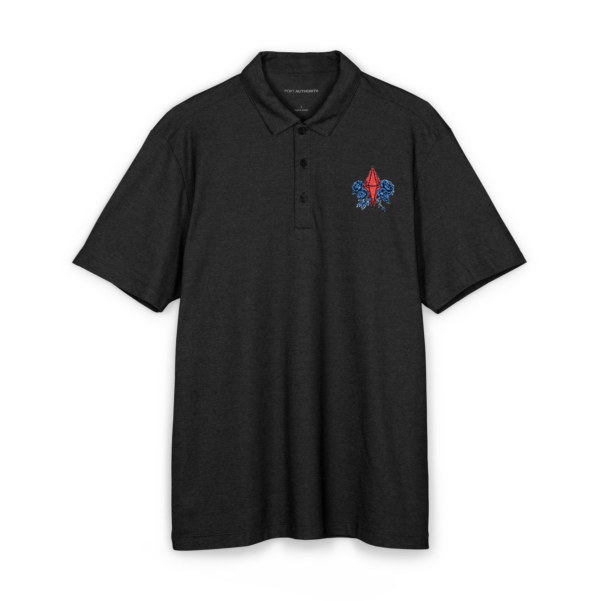 Men's Embroidered  Red Jewel & Blue Roses Crest Polo