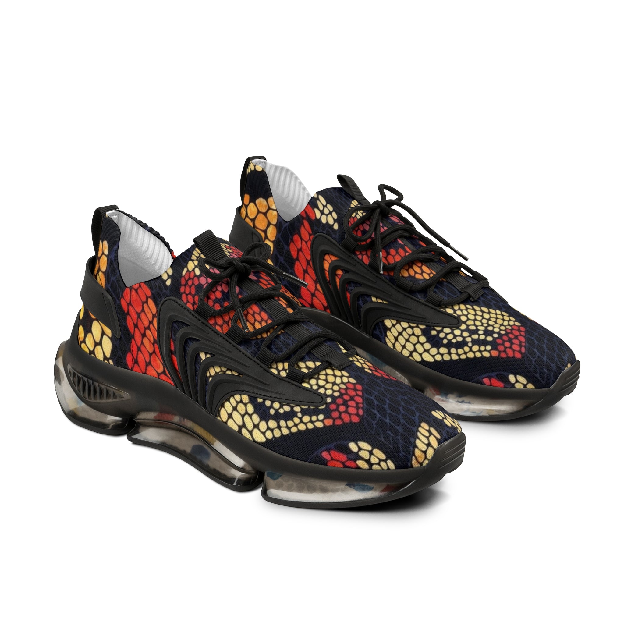 Men's Mesh Sneakers — Bold Red & Gold Snake-Scale Athletic Shoes