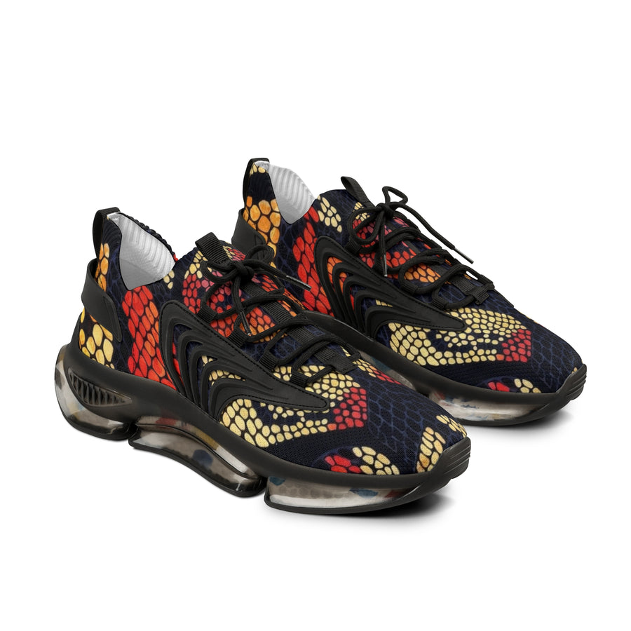 Men's Mesh Sneakers — Bold Red & Gold Snake-Scale Athletic Shoes