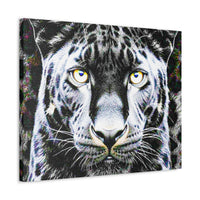 Leopard Portrait Stretched Canvas — Snow Leopard Wall Art with Yellow Eyes