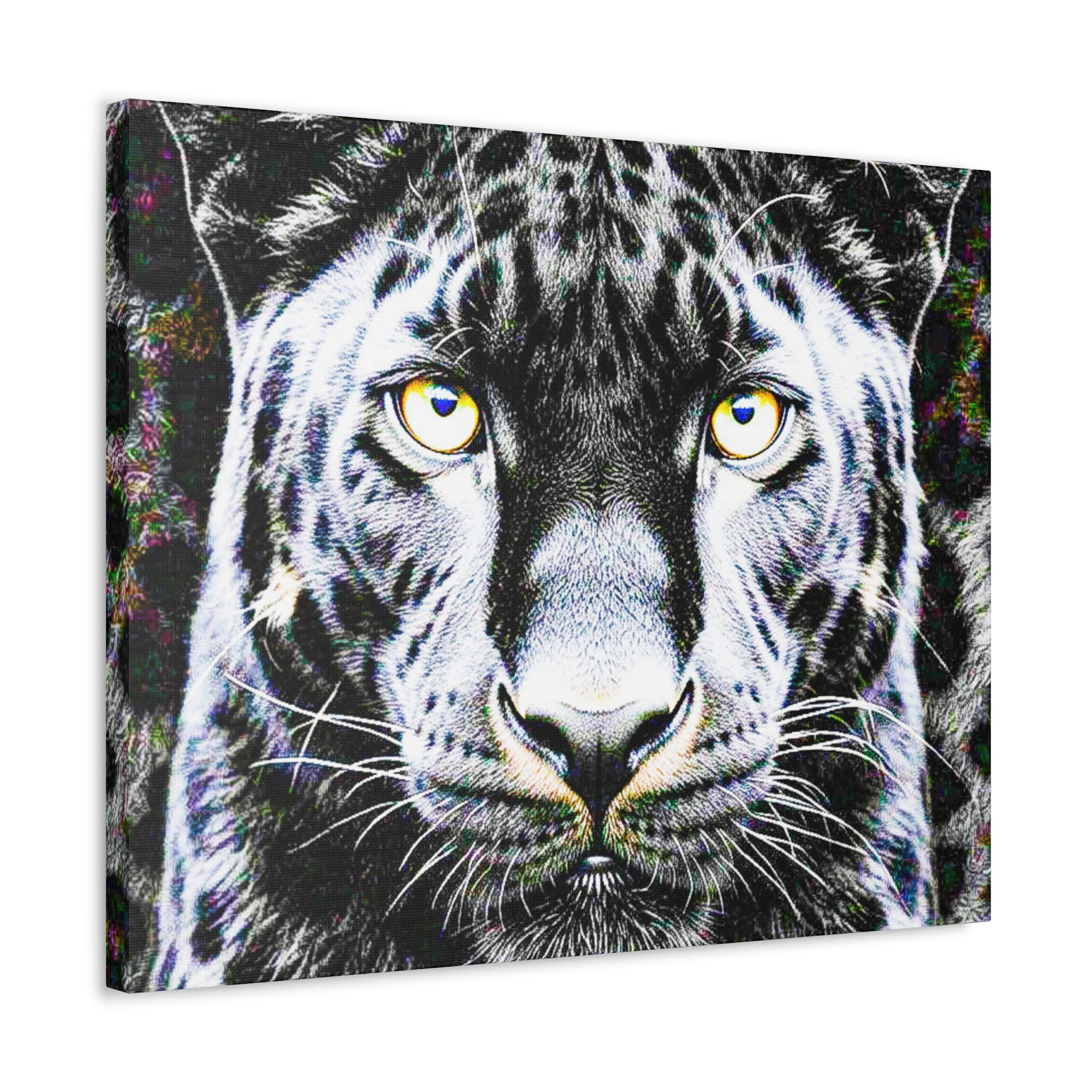 Leopard Portrait Stretched Canvas — Snow Leopard Wall Art with Yellow Eyes