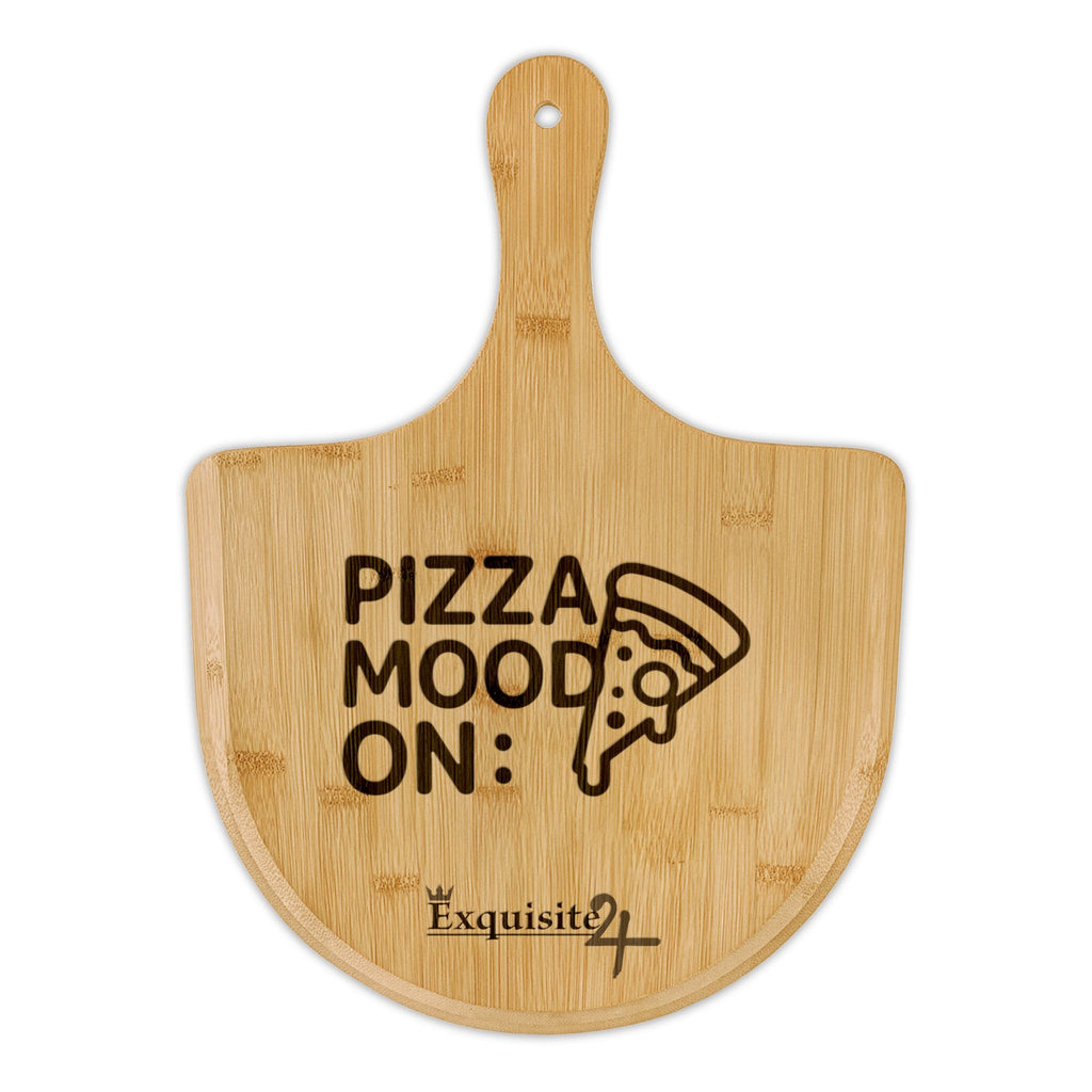 Bamboo Pizza Board — Engraved “Pizza Mood On” Serving & Cutting Paddle