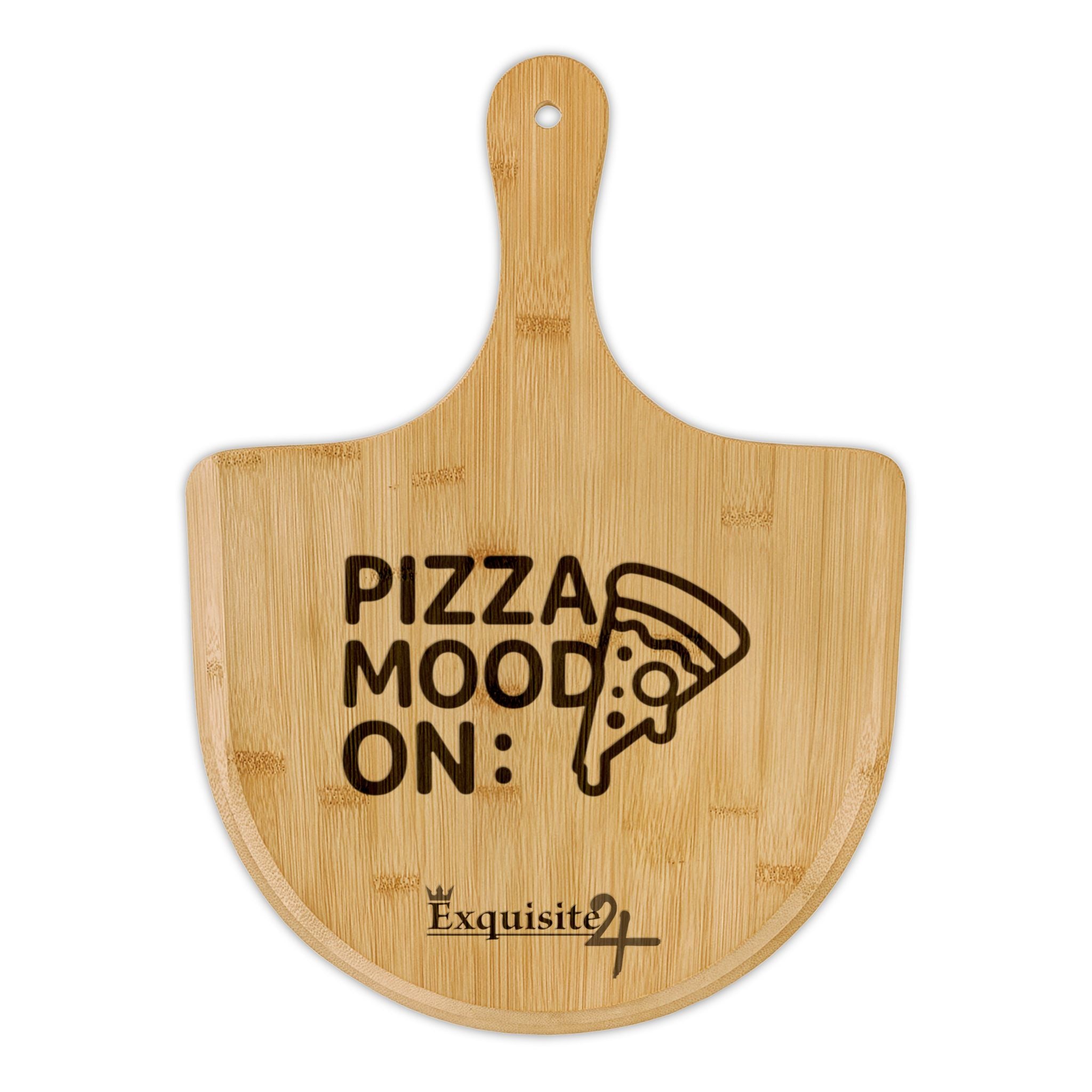 Bamboo Pizza Board — Engraved “Pizza Mood On” Serving & Cutting Paddle