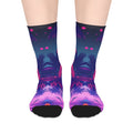 Psychedelic Neon Palm Mid‑Calf Socks — Retro Vaporwave Tropical Design