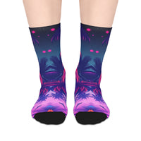 Vaporwave Neon Palm Mid‑Calf Socks