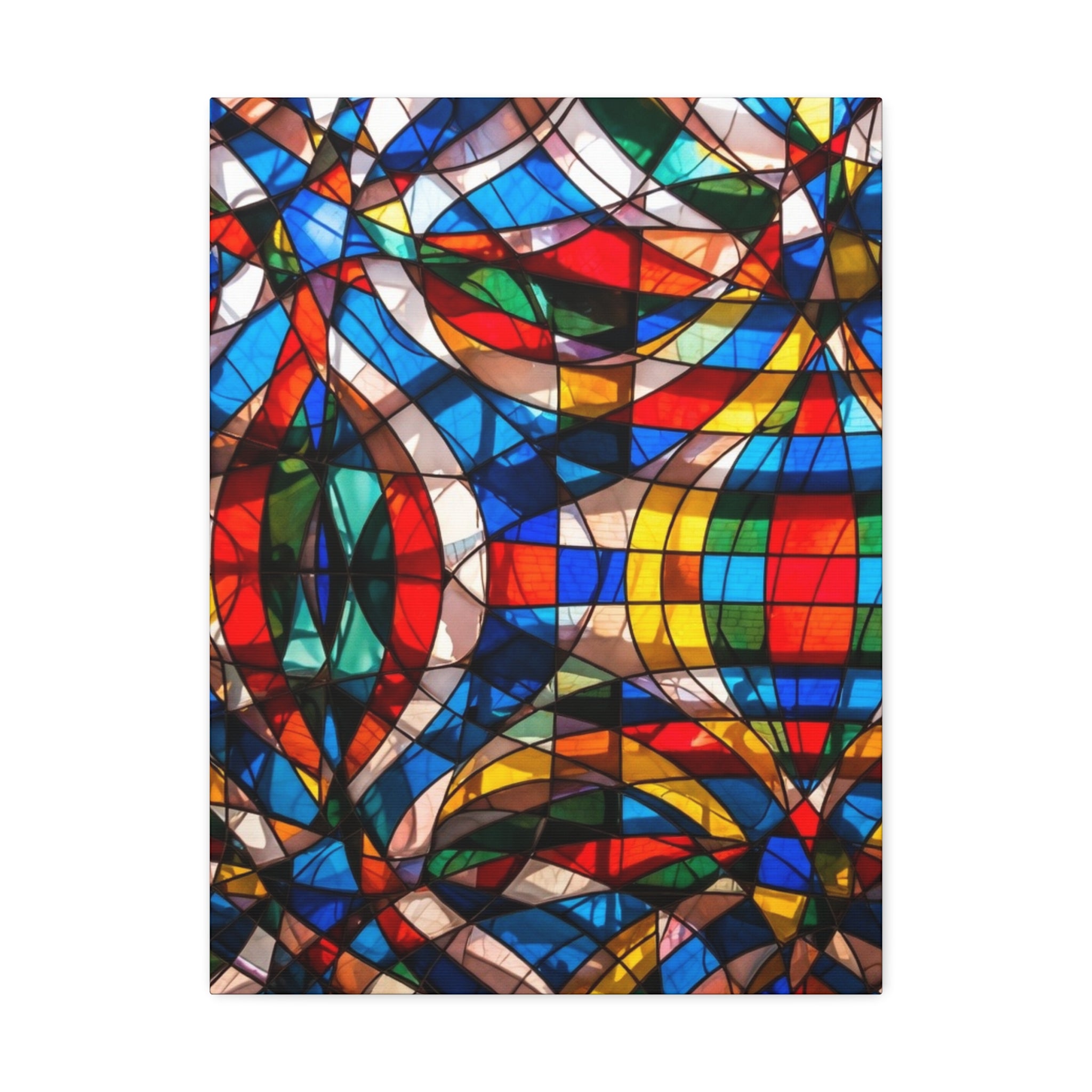 Stained Glass Abstract Stretched Canvas Print — Colorful Geometric Wall Art
