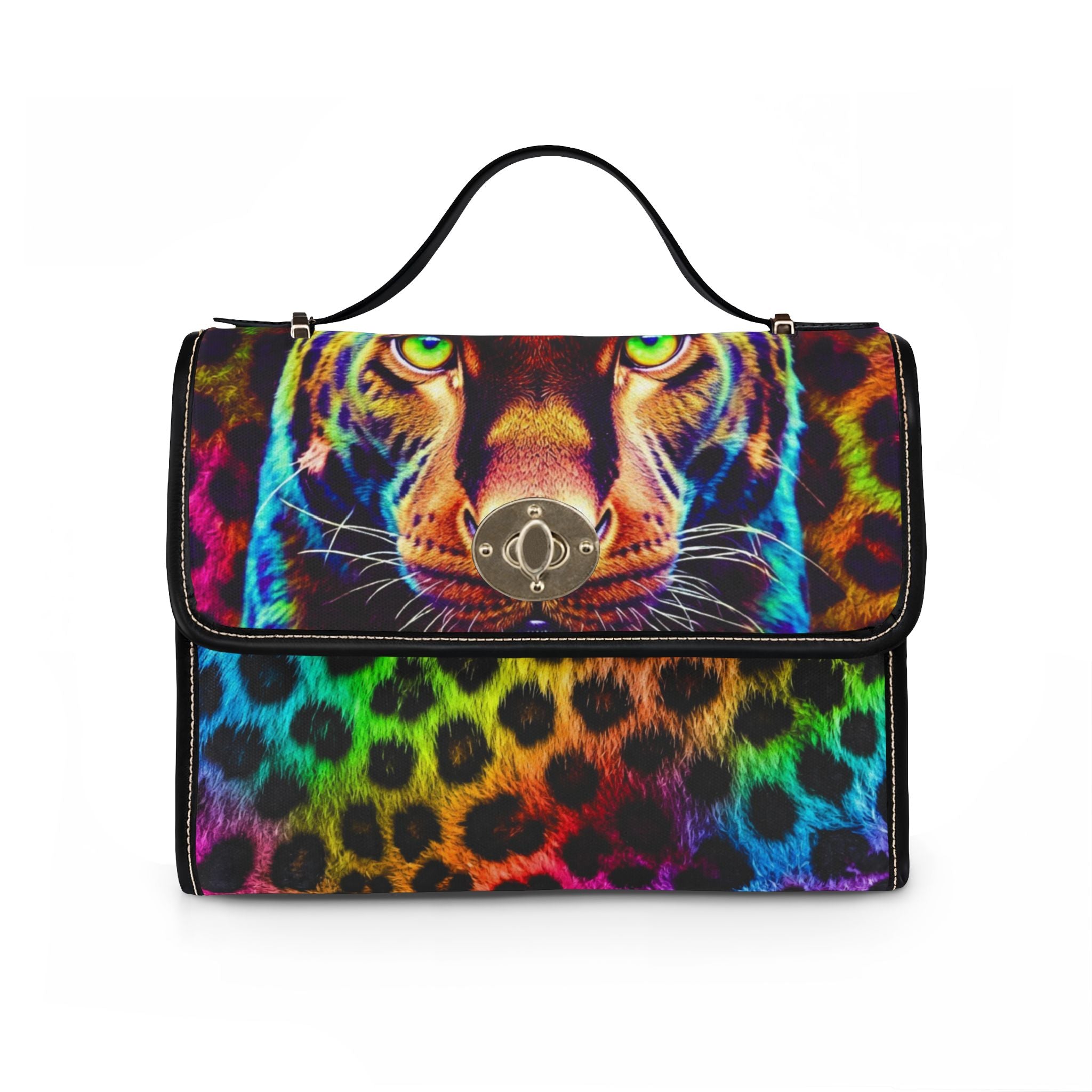 Rainbow Leopard Tote Bag — Colorful Leopard Face Waterproof Canvas Handbag