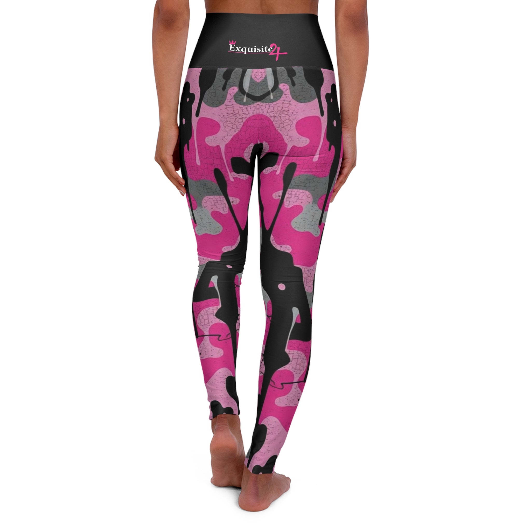 Pink Camo High-Waist Yoga Leggings — Women's Activewear with Drip Graphic