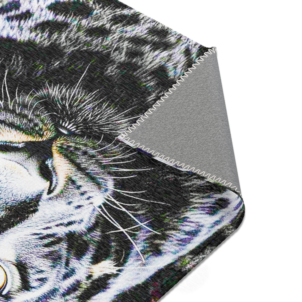 Leopard Portrait Area Rug — Bold Black & White Animal Print Accent Rug