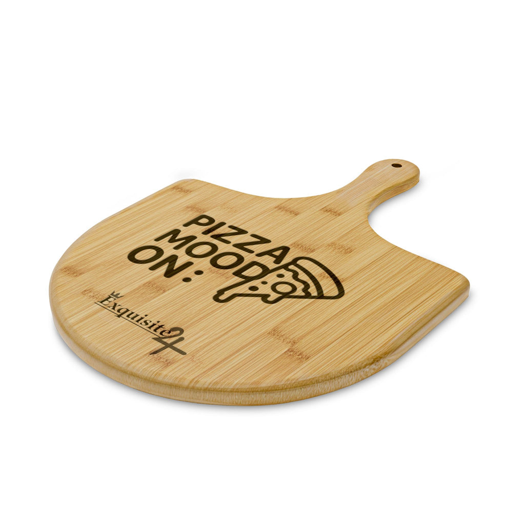 Bamboo Pizza Board — Engraved “Pizza Mood On” Serving & Cutting Paddle