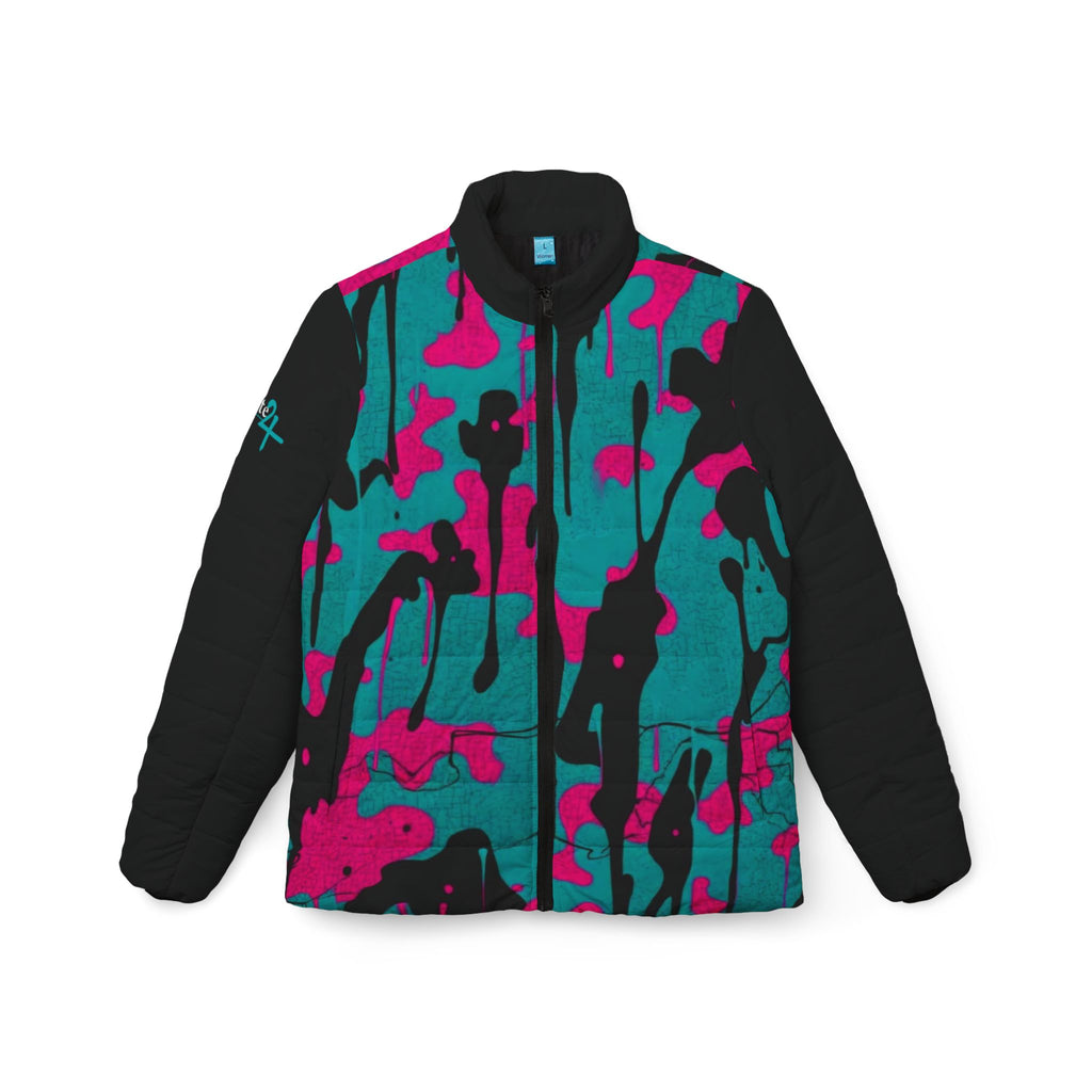 Women’s Pink and Teal Paint Splatter Puffer Jacket